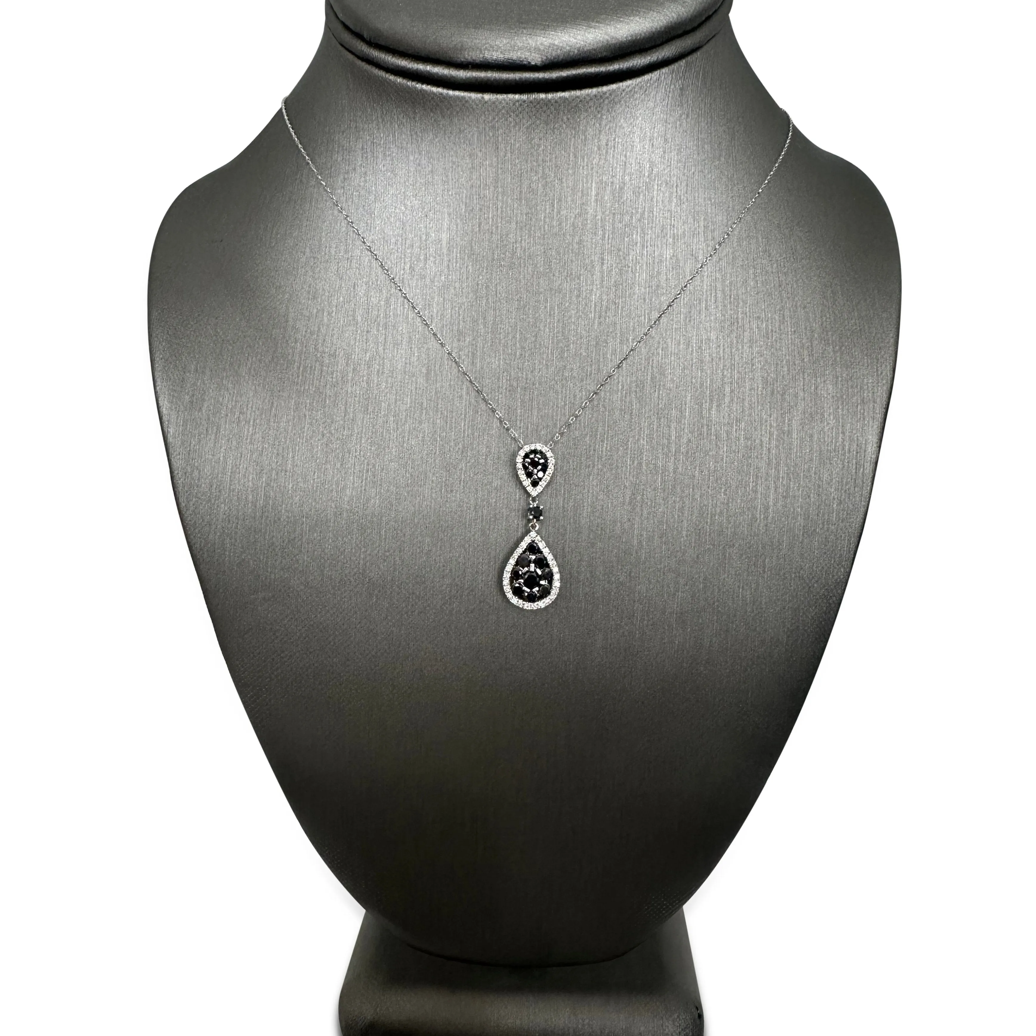 1.19ctw Black & White Diamond Teardrop Pendant Necklace in 14k White Gold