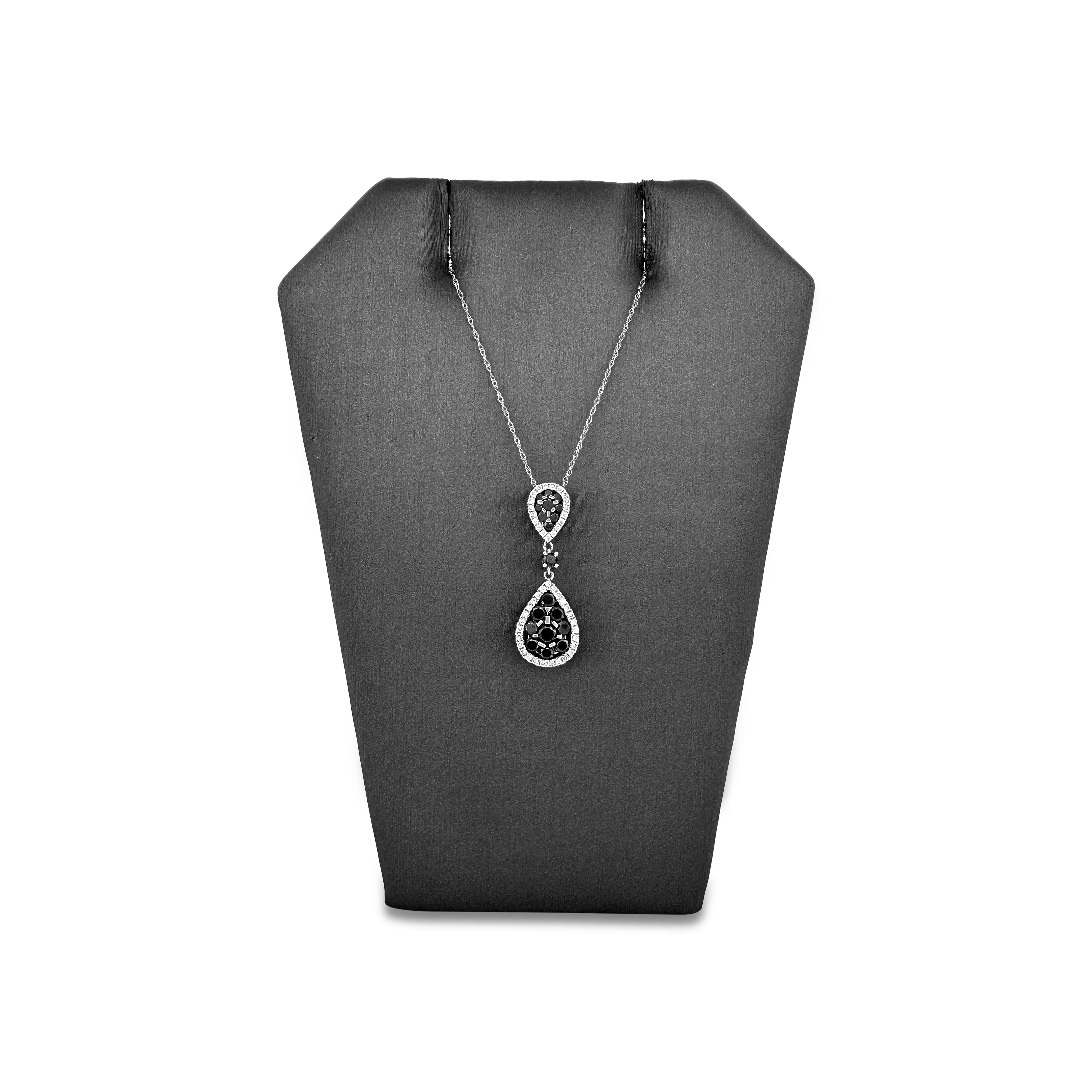 1.19ctw Black & White Diamond Teardrop Pendant Necklace in 14k White Gold
