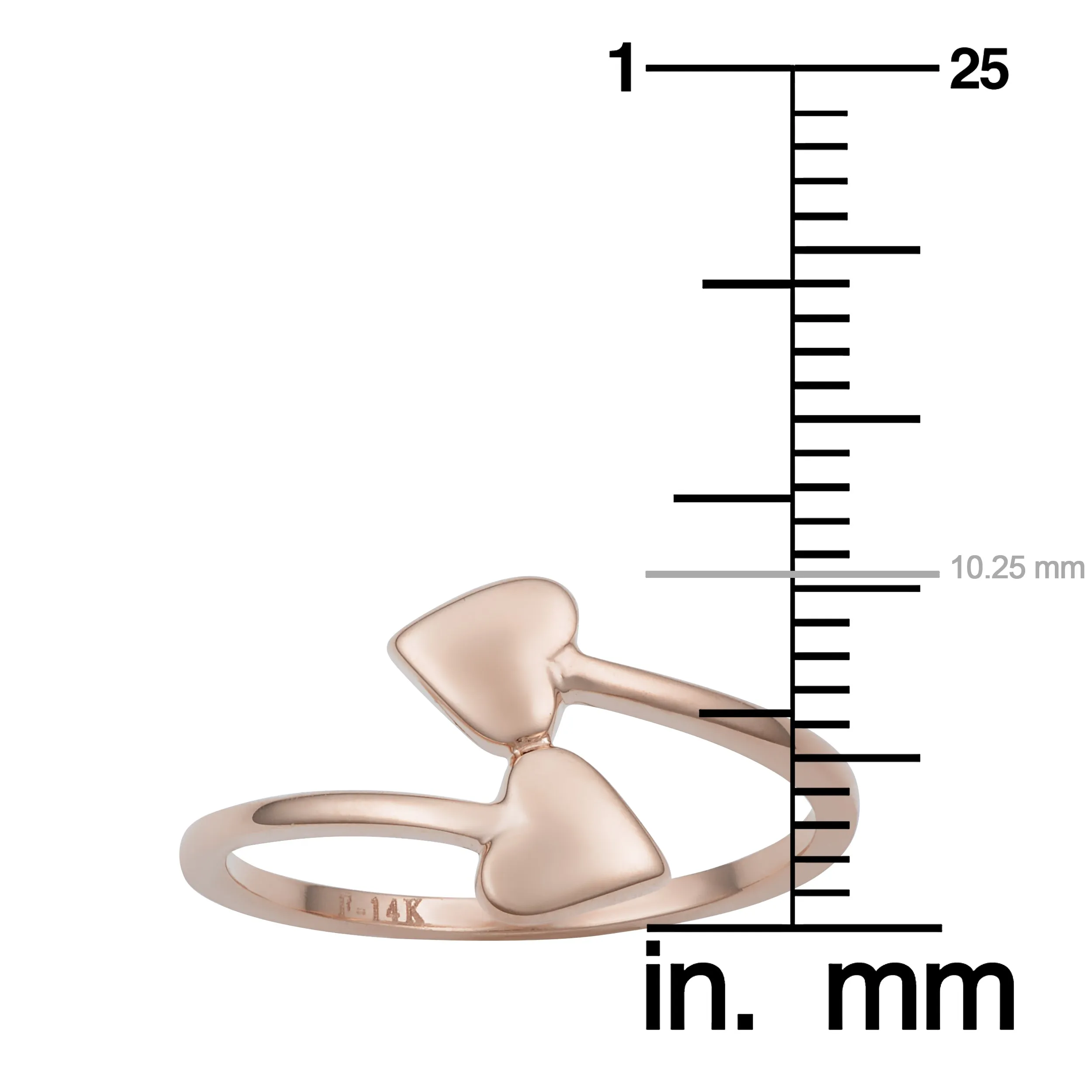 14k Rose Gold Double Heart Bypass Ring