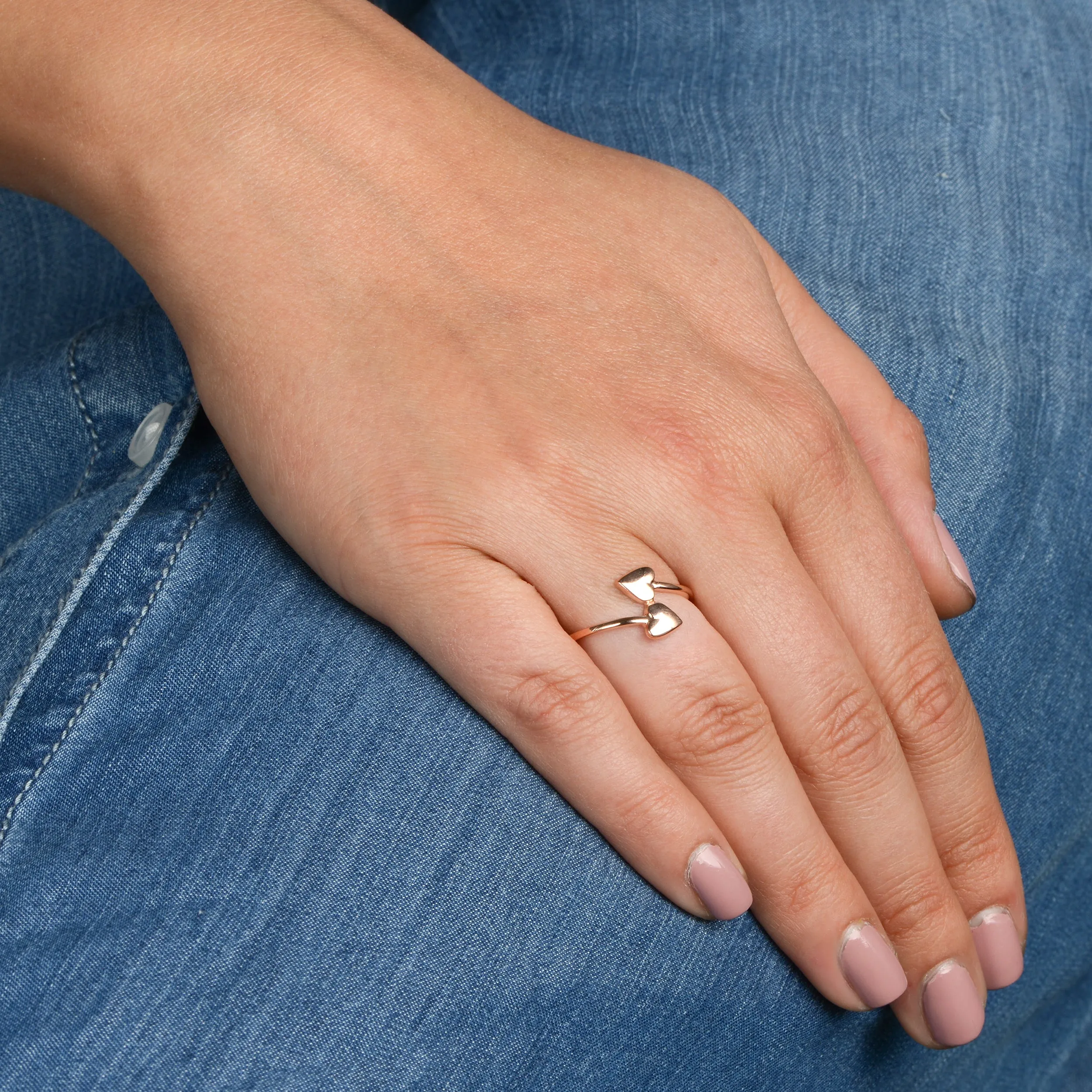 14k Rose Gold Double Heart Bypass Ring