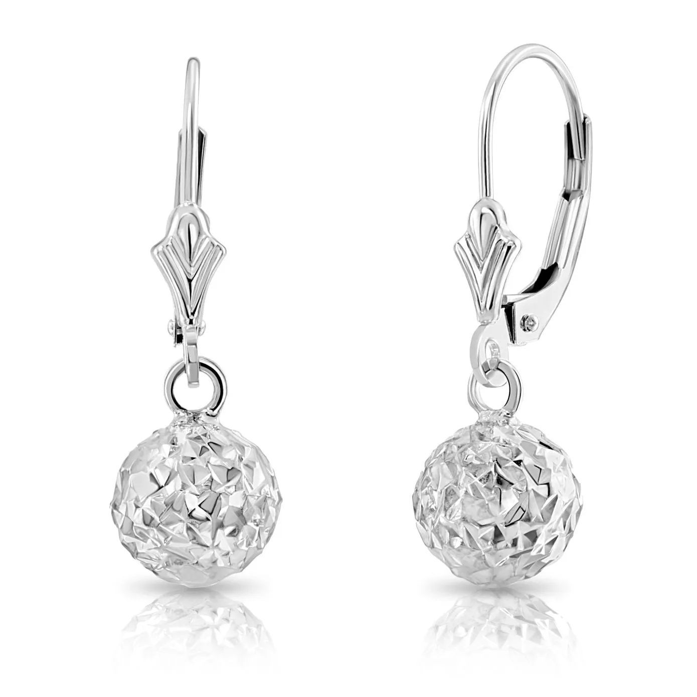 14k White Gold Sparkle Ball Dangle Earrings
