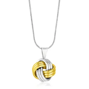 14k Yellow Gold & 925 Silver Pendant a Ridge Texture Love Knot Style