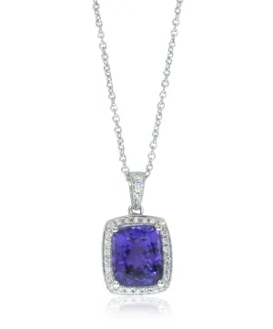18ct White Gold Tanzanite & Diamond Halo Pendant