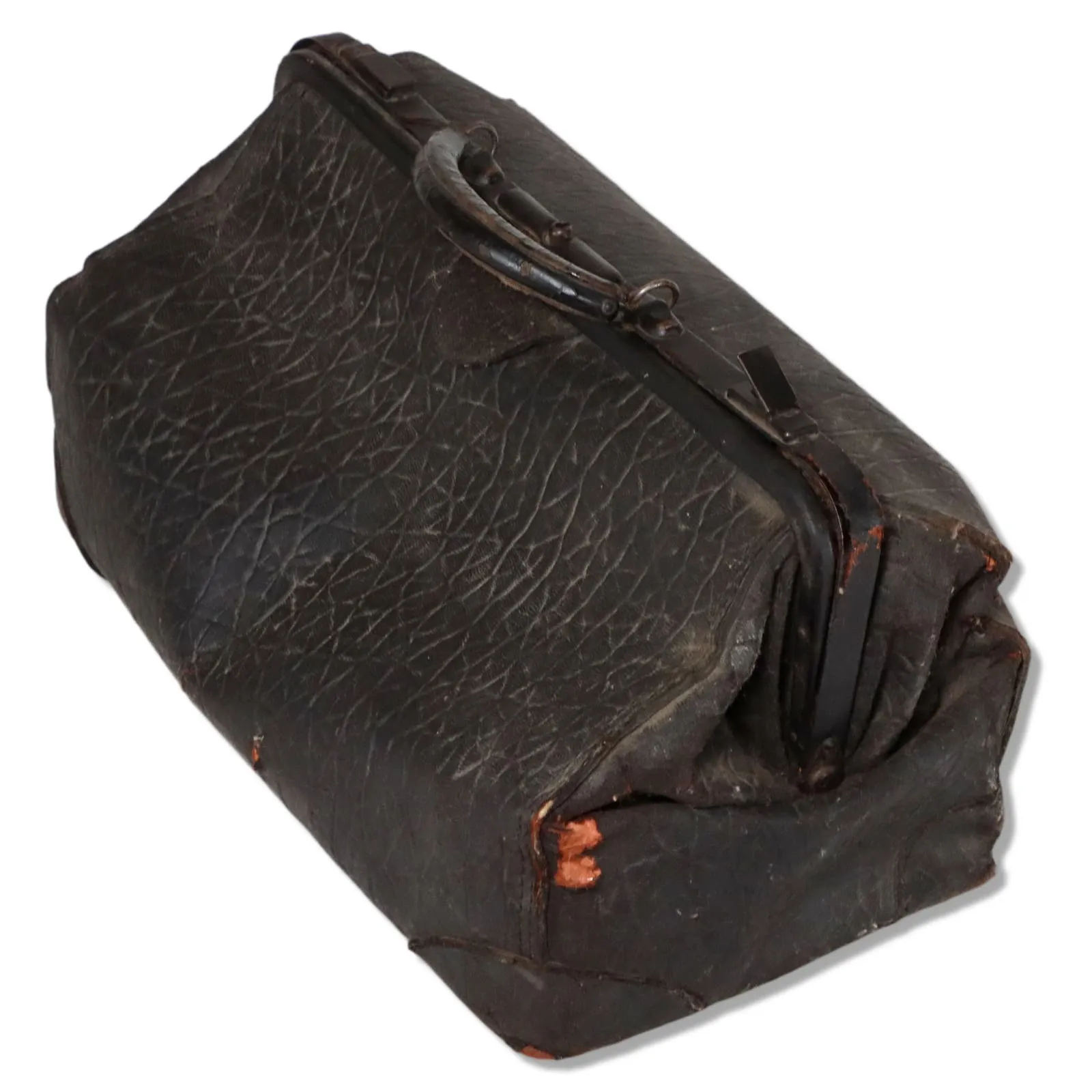 18" Black Leather Doctors Travel Medical Bag Antique Early 20th C.