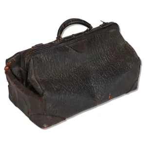 18" Black Leather Doctors Travel Medical Bag Antique Early 20th C.