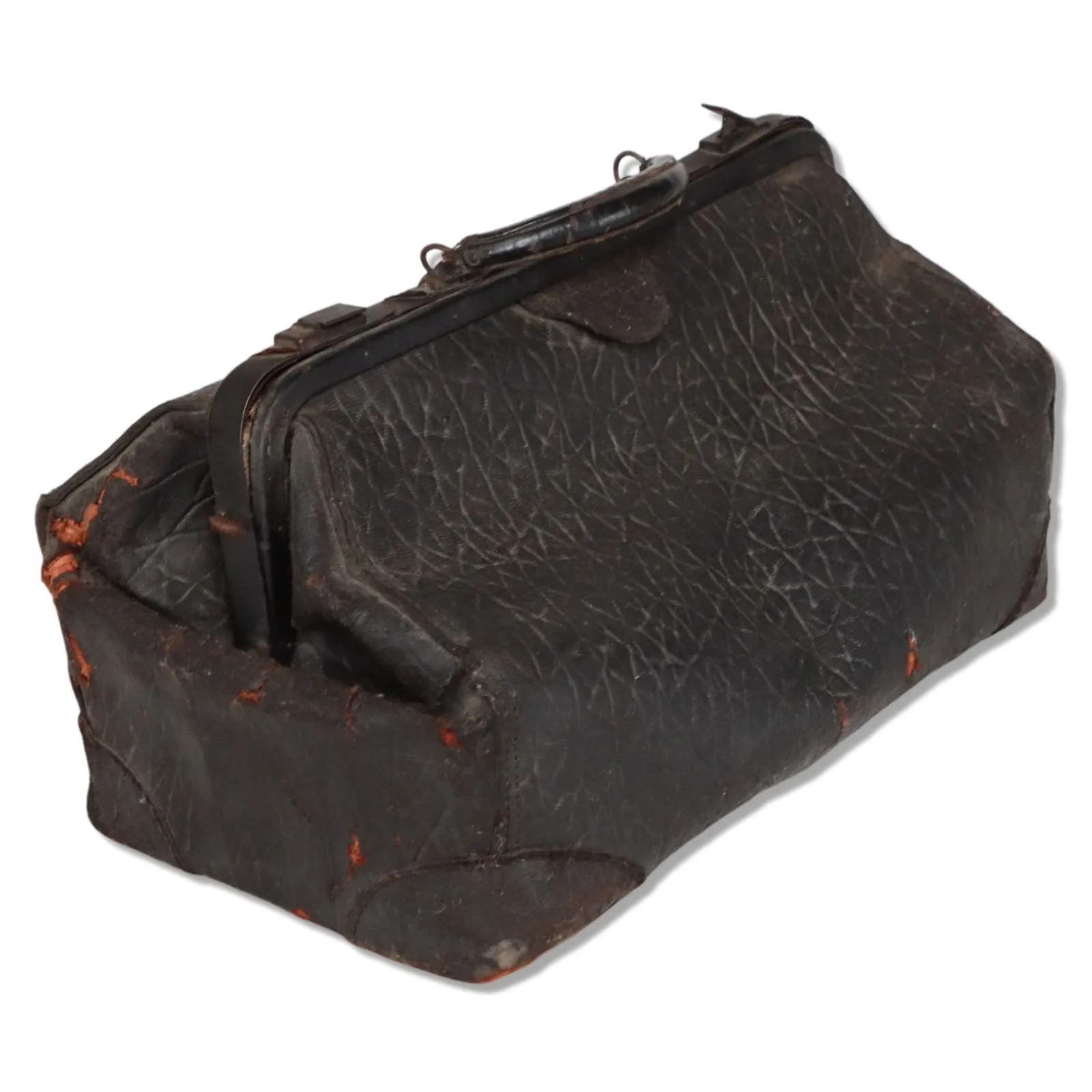 18" Black Leather Doctors Travel Medical Bag Antique Early 20th C.