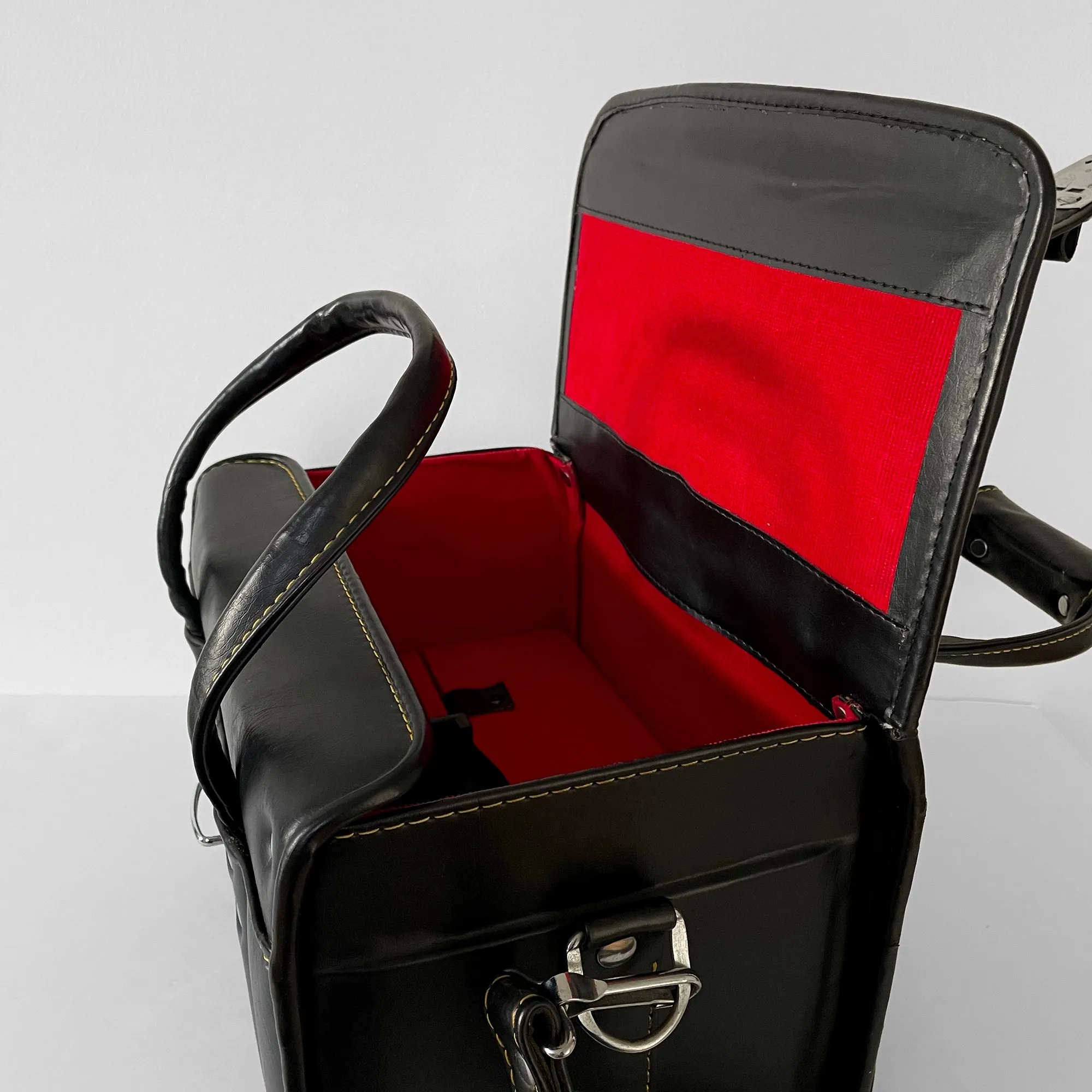1960s Black Contrast-Stitch Vinyl Crossbody Top-Handle Camera Case Bag