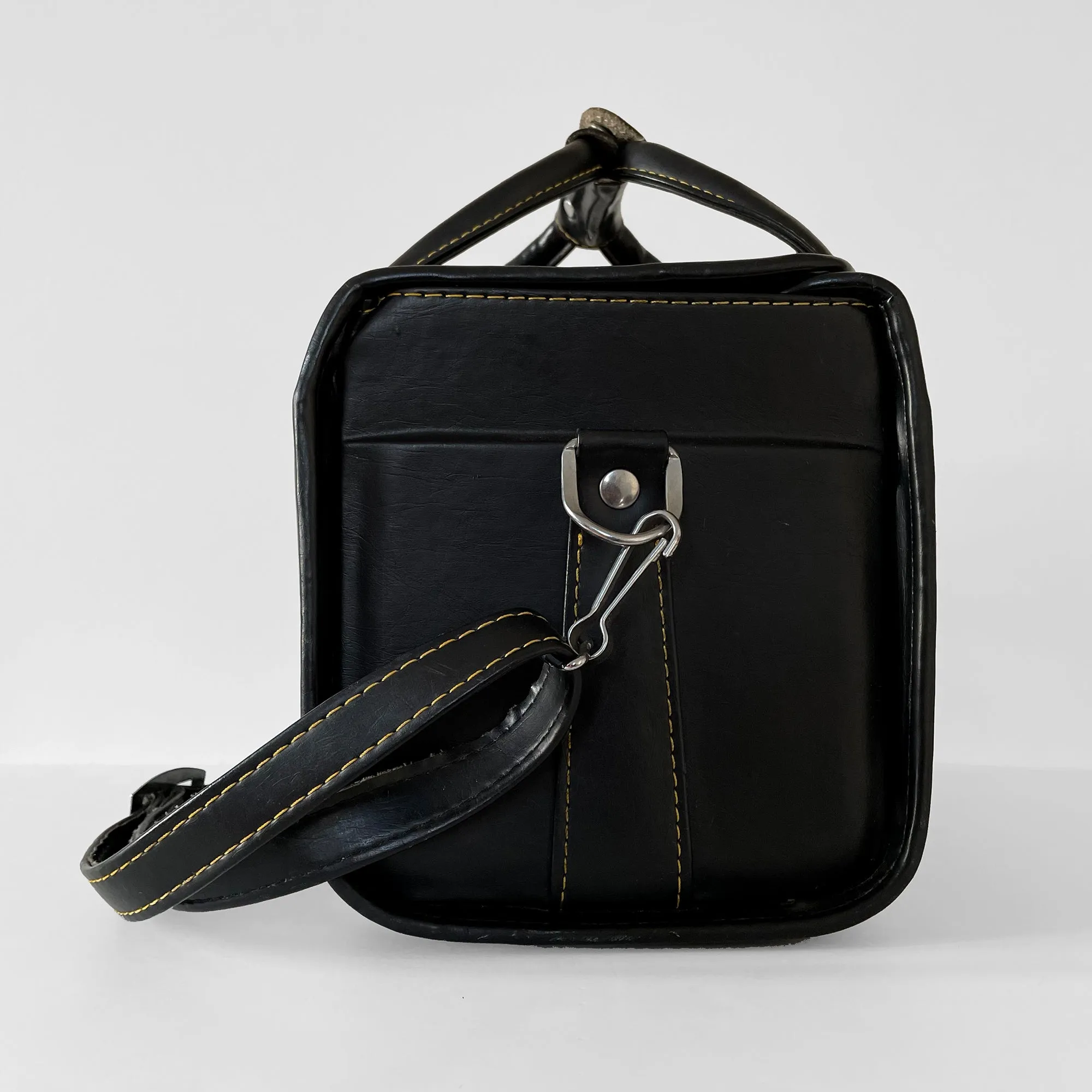 1960s Black Contrast-Stitch Vinyl Crossbody Top-Handle Camera Case Bag