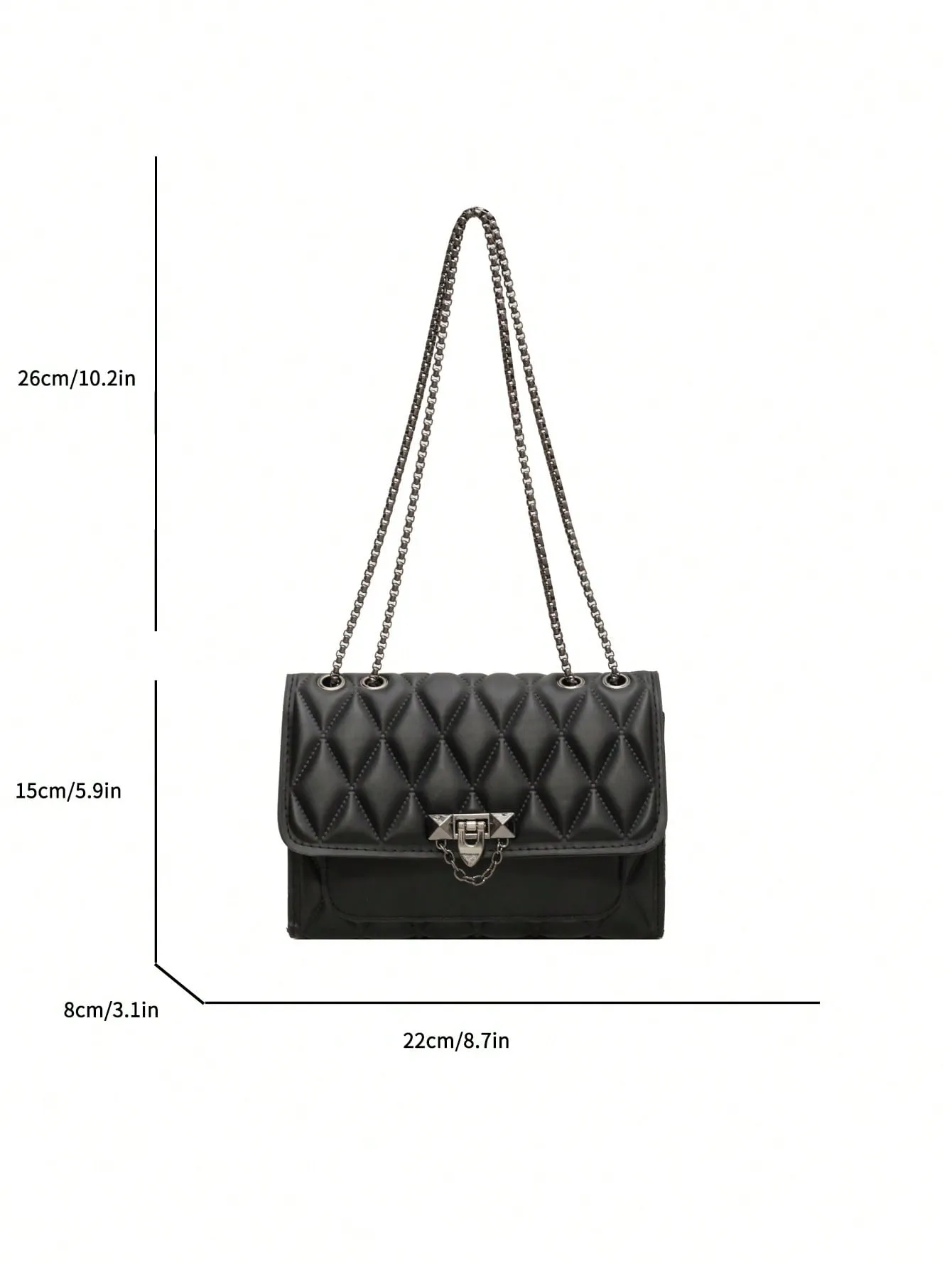 1pc Minimalist Fashion Indentation Diamond Lattice Square Bag Lock Closure Flap Opening Metal Chain Shoulder Bag Suitable For Women's Daily Casual Use