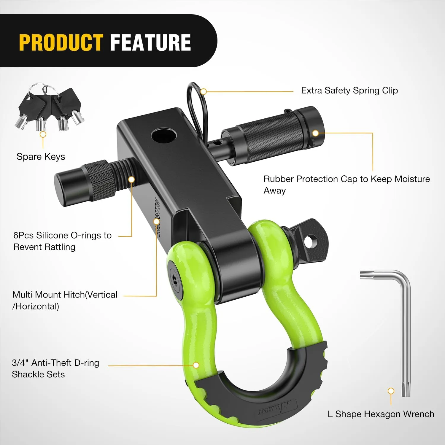 2 Inch Anti-Theft Shackle Hitch Receiver Set Green Black
