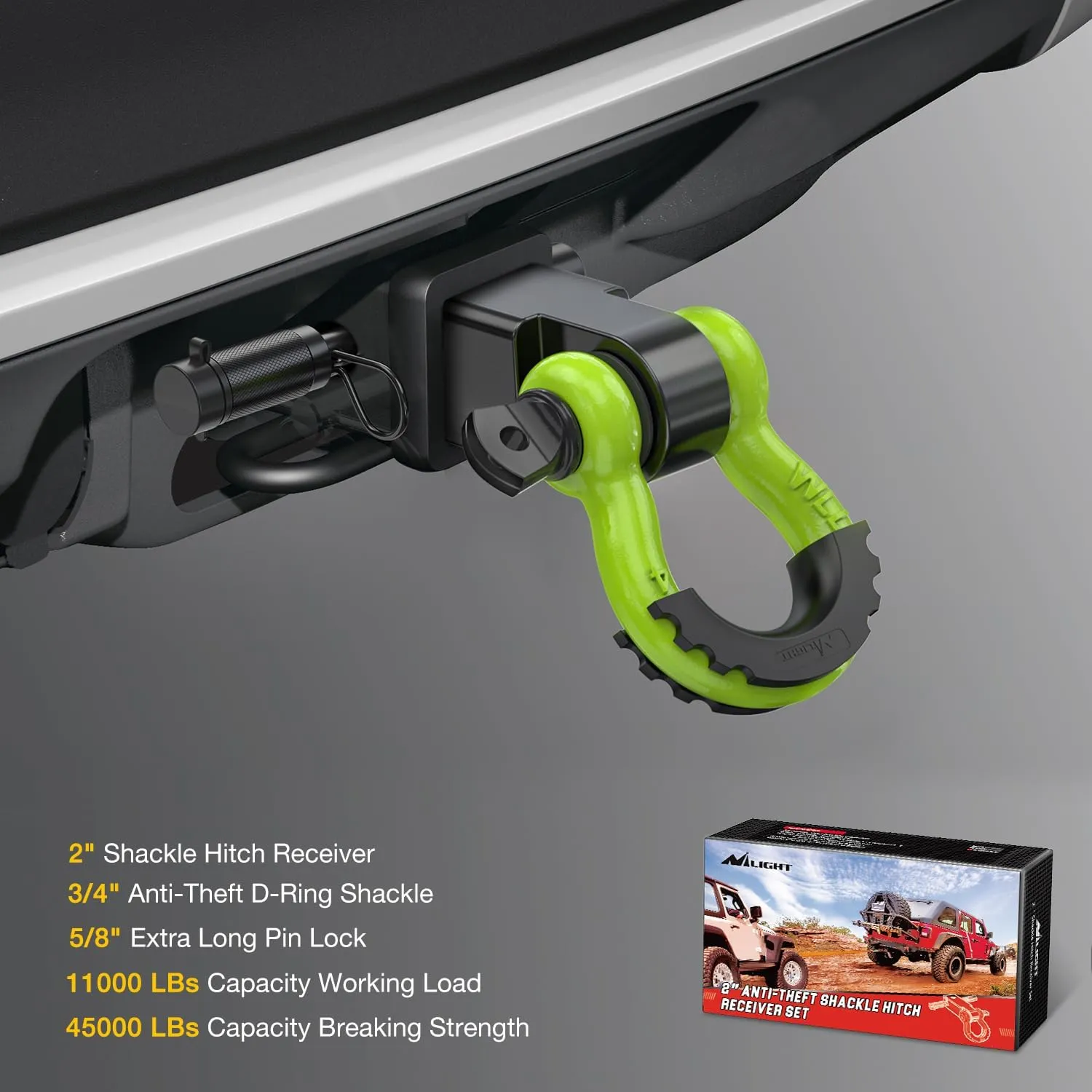 2 Inch Anti-Theft Shackle Hitch Receiver Set Green Black