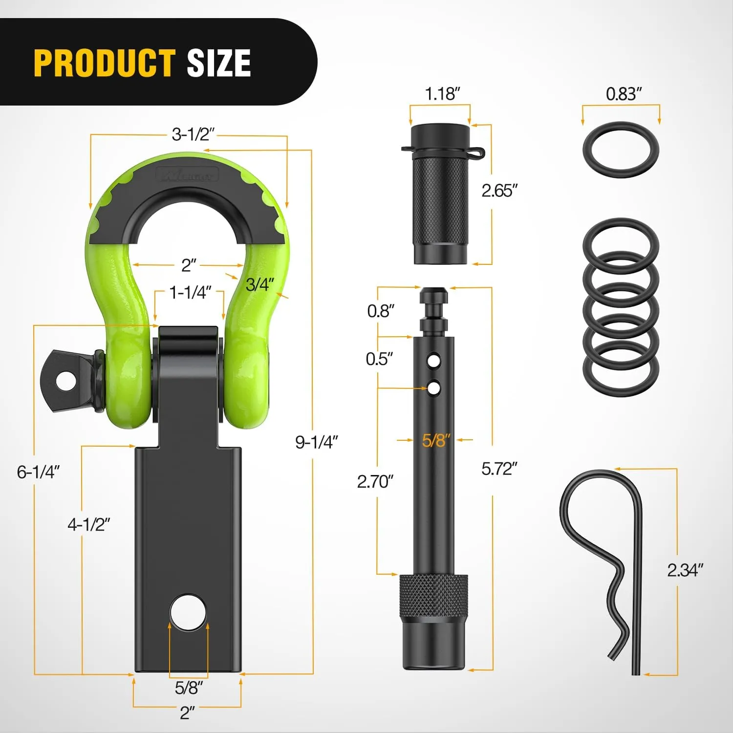 2 Inch Anti-Theft Shackle Hitch Receiver Set Green Black