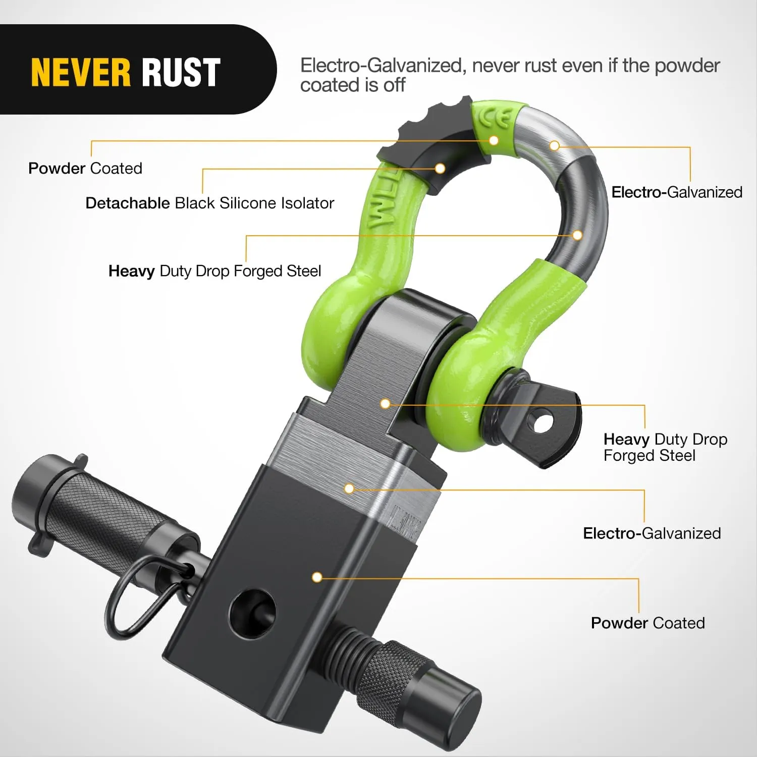 2 Inch Anti-Theft Shackle Hitch Receiver Set Green Black