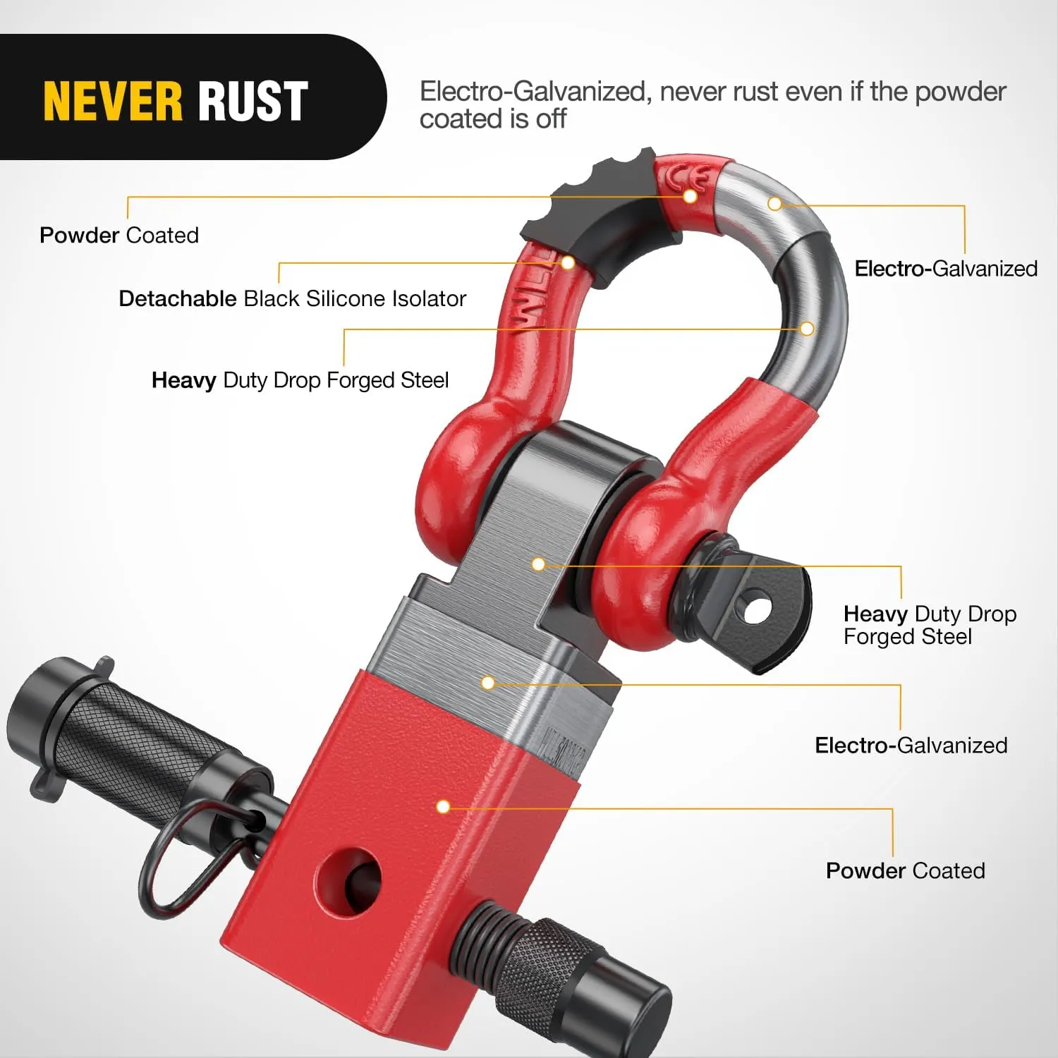2 Inch Anti-Theft Shackle Hitch Receiver Set Red