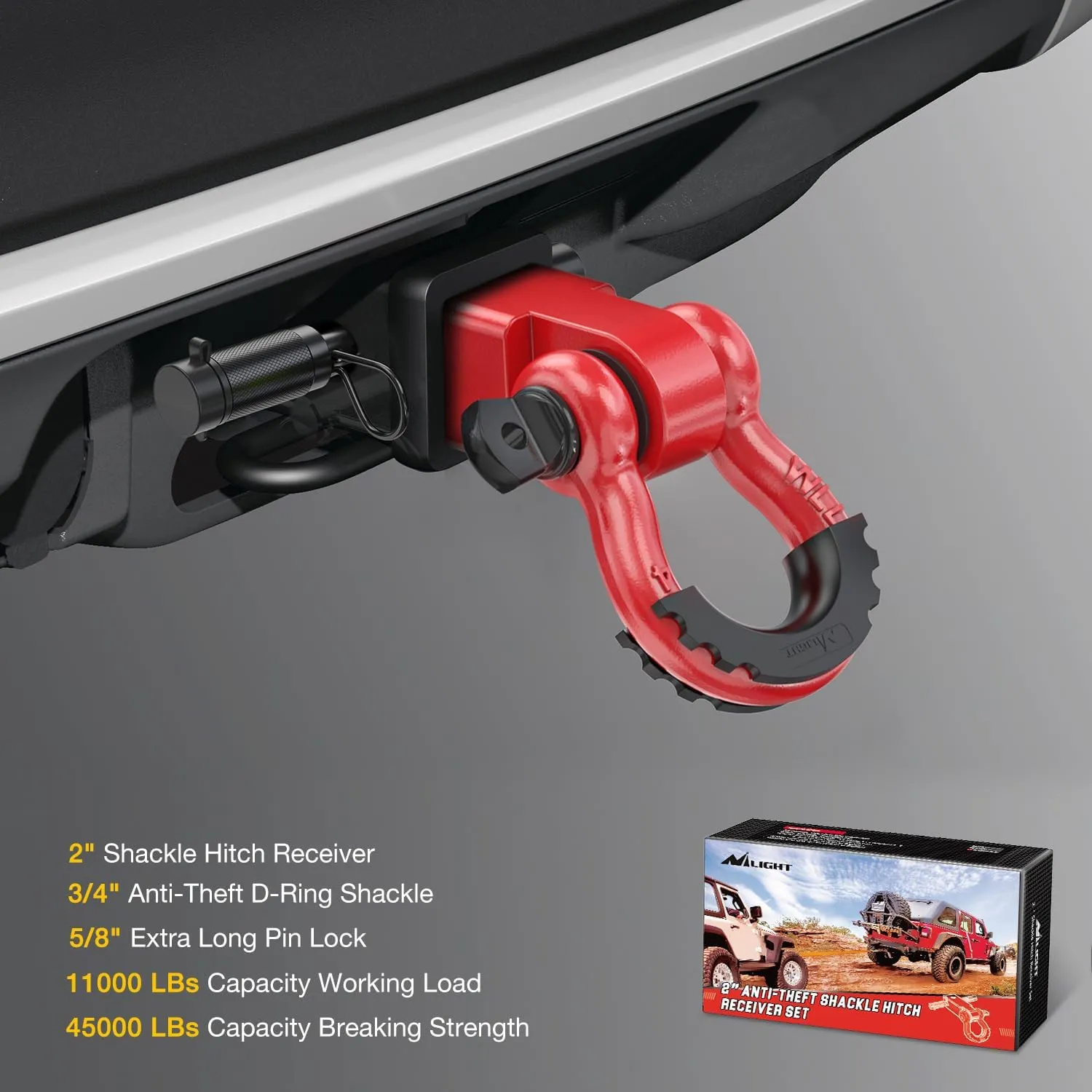 2 Inch Anti-Theft Shackle Hitch Receiver Set Red