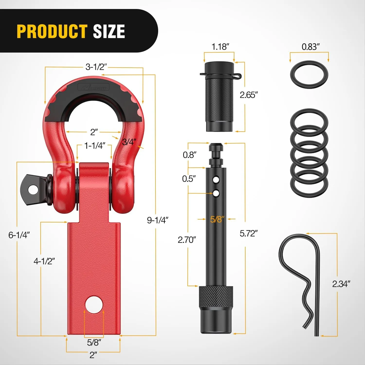 2 Inch Anti-Theft Shackle Hitch Receiver Set Red