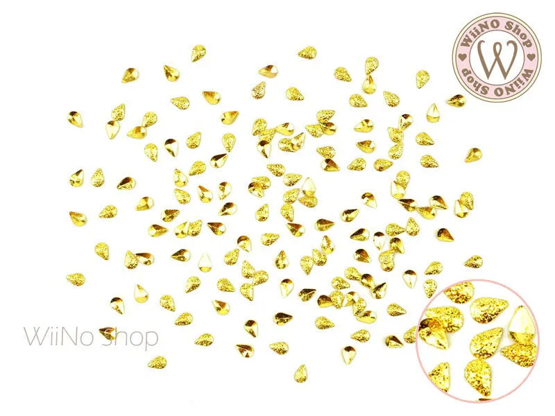 2 x 3mm Gold Textured Drop Metal Studs - 25 pcs