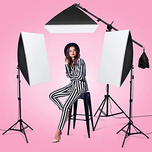 2500W Softbox Photography Lighting, Continuous Softbox Lighting Kit 20"X28" Professional Photo Studio Equipment with 2M Adjustable Stand and Boom Arm Hairlight for Video Filming Portraits(3 Pack)