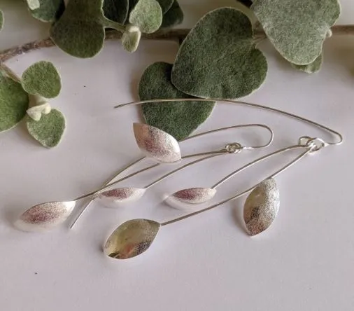 3 silver leaf earrings