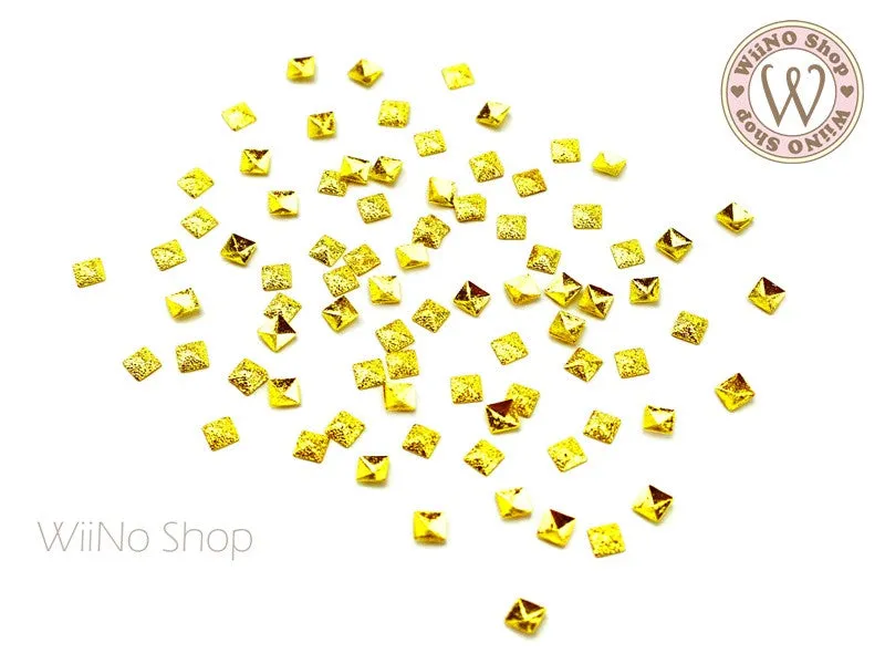3mm Gold Textured Square Metal Studs - 25 pcs