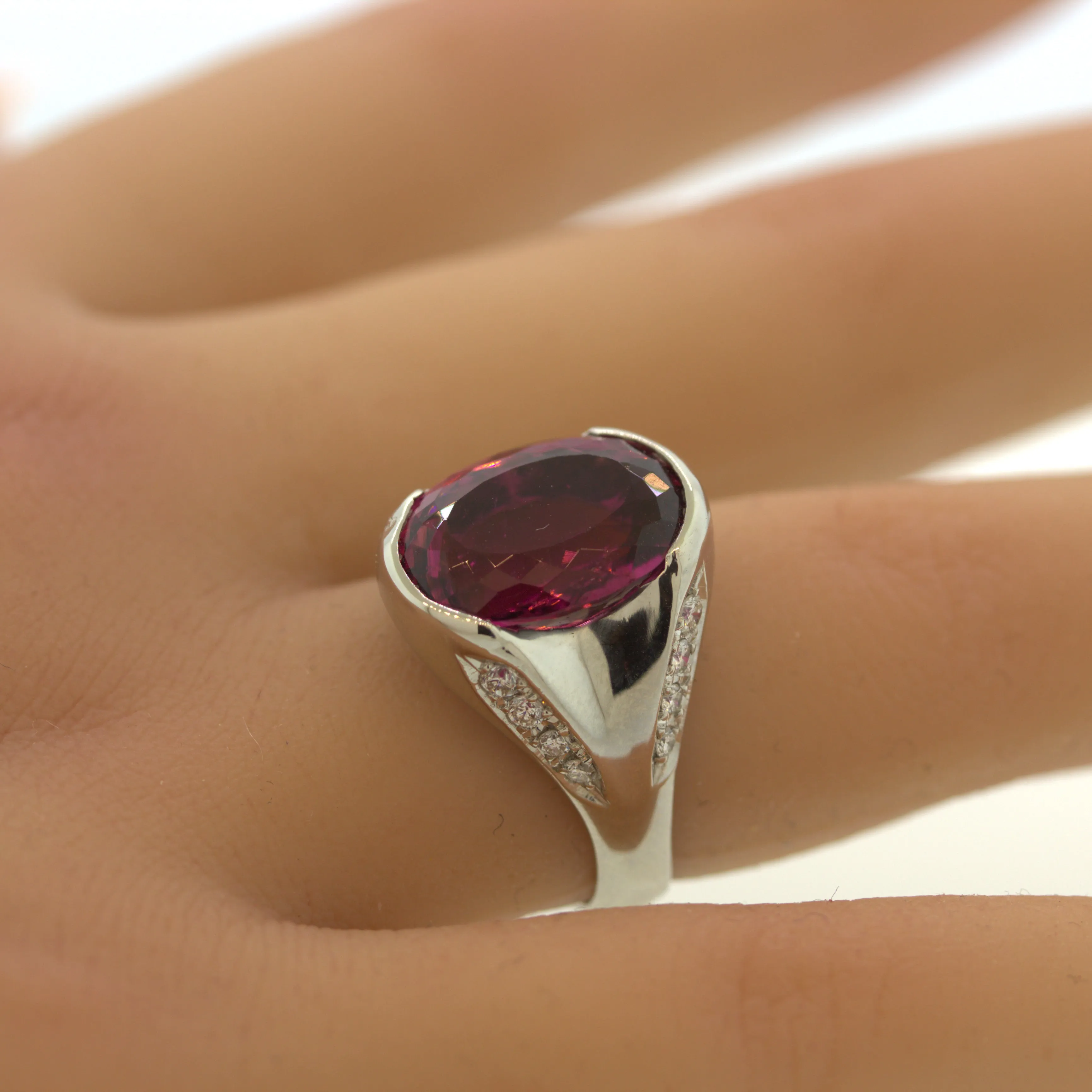 8.76 Carat Raspberry Tourmaline Diamond Platinum Ring