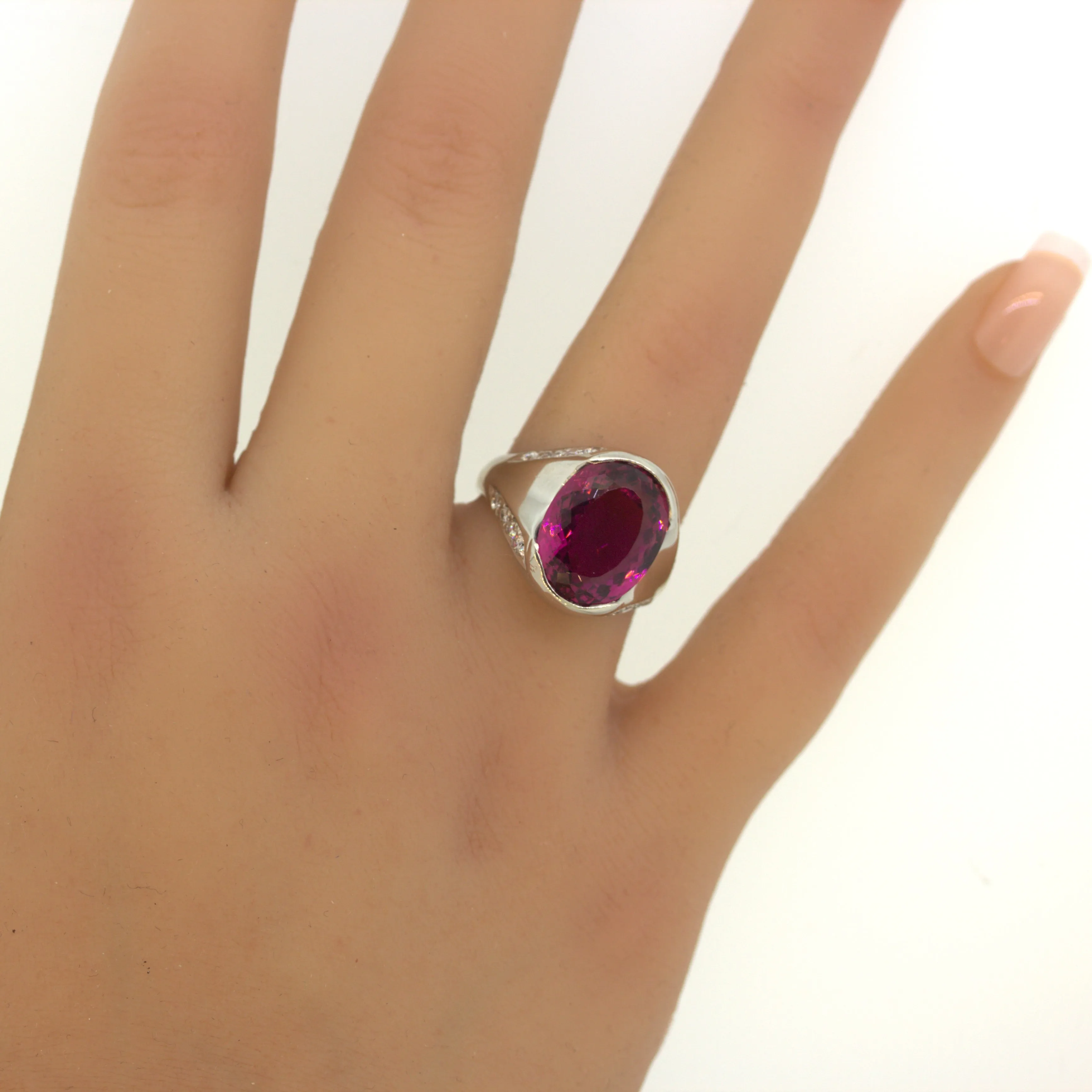 8.76 Carat Raspberry Tourmaline Diamond Platinum Ring