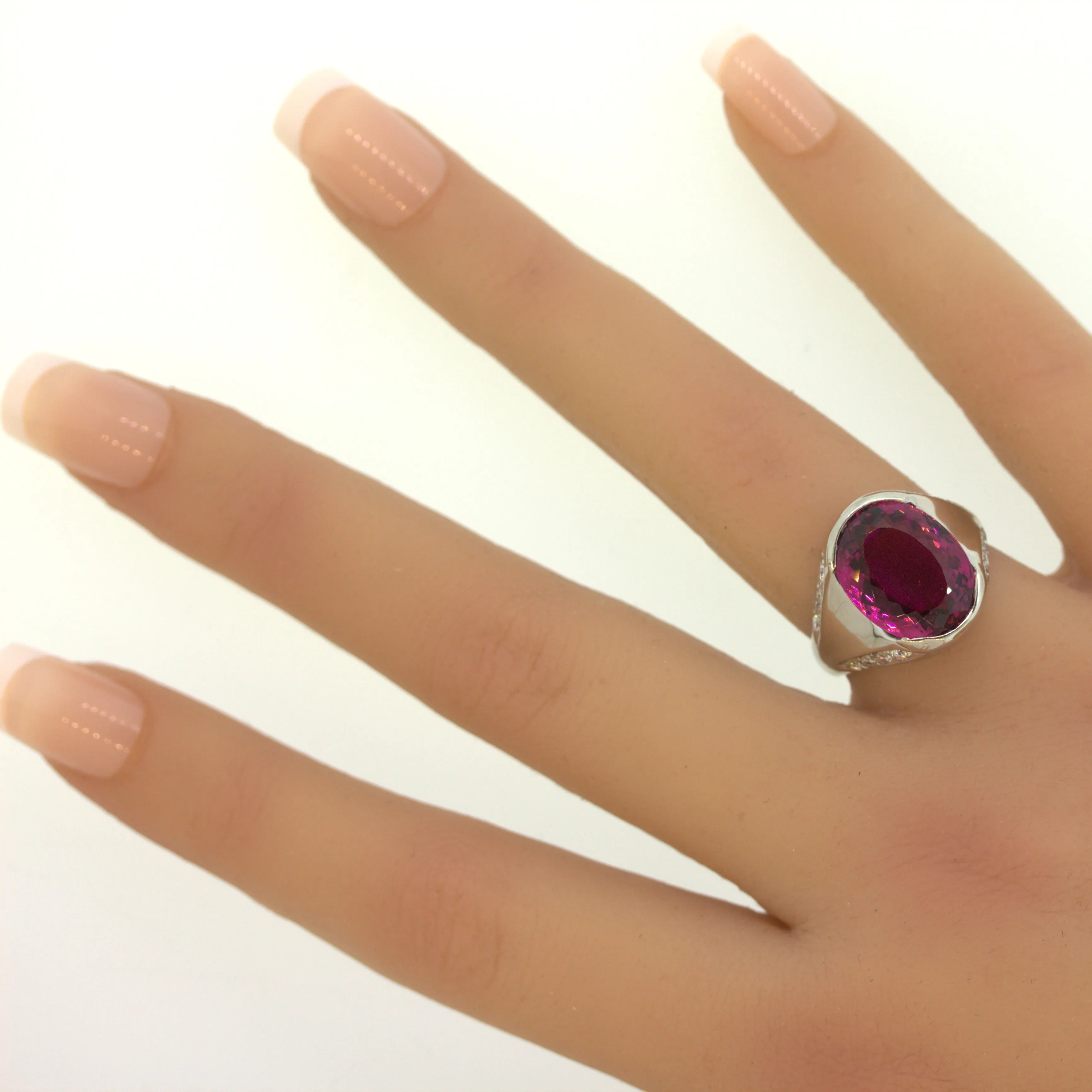 8.76 Carat Raspberry Tourmaline Diamond Platinum Ring
