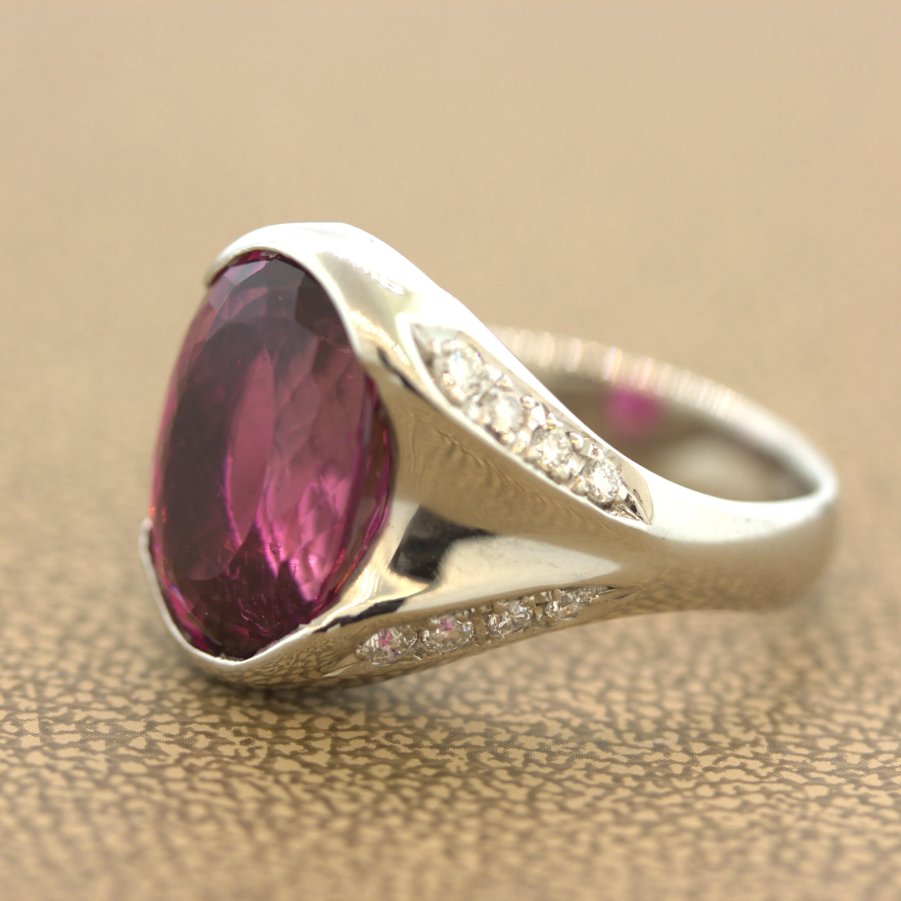 8.76 Carat Raspberry Tourmaline Diamond Platinum Ring