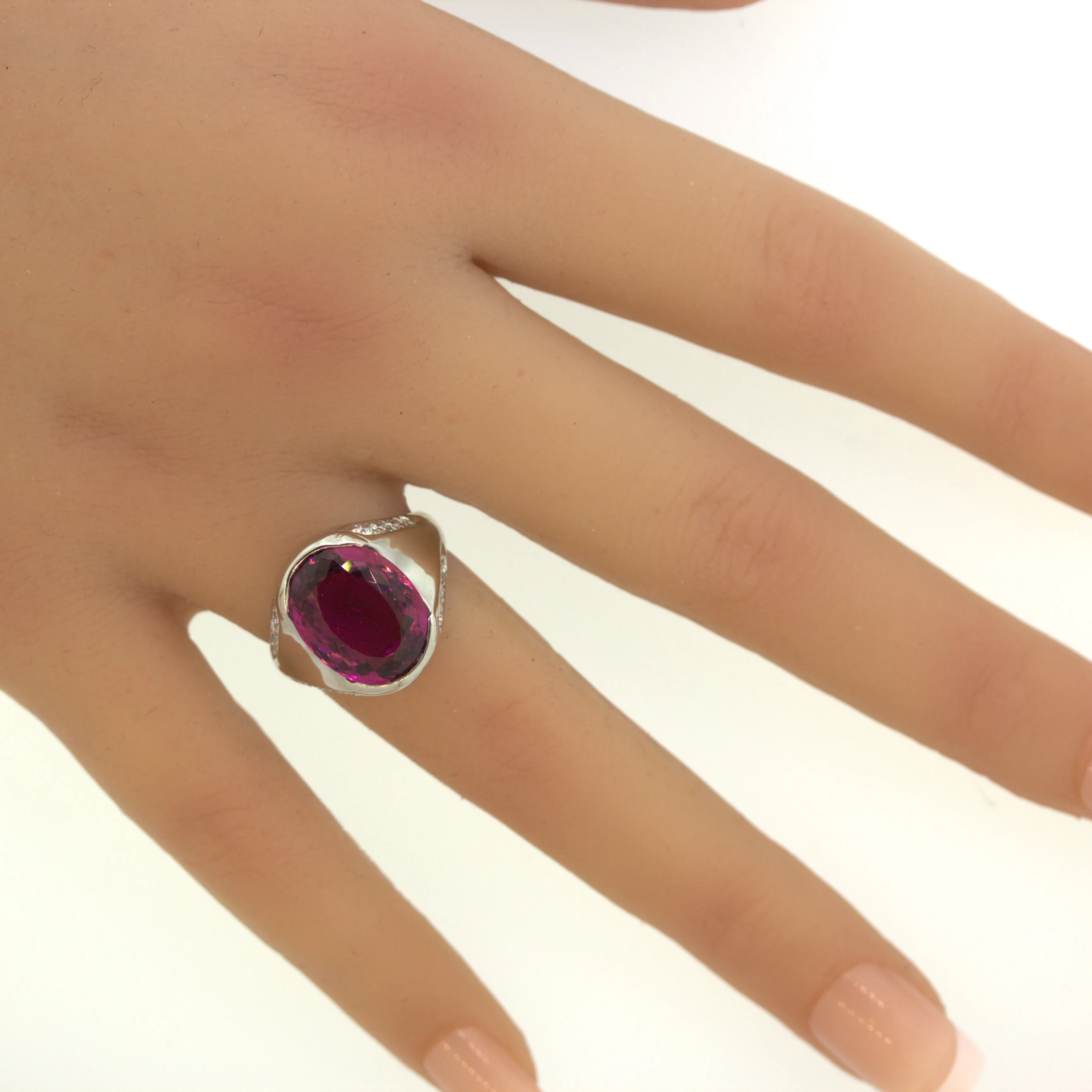 8.76 Carat Raspberry Tourmaline Diamond Platinum Ring