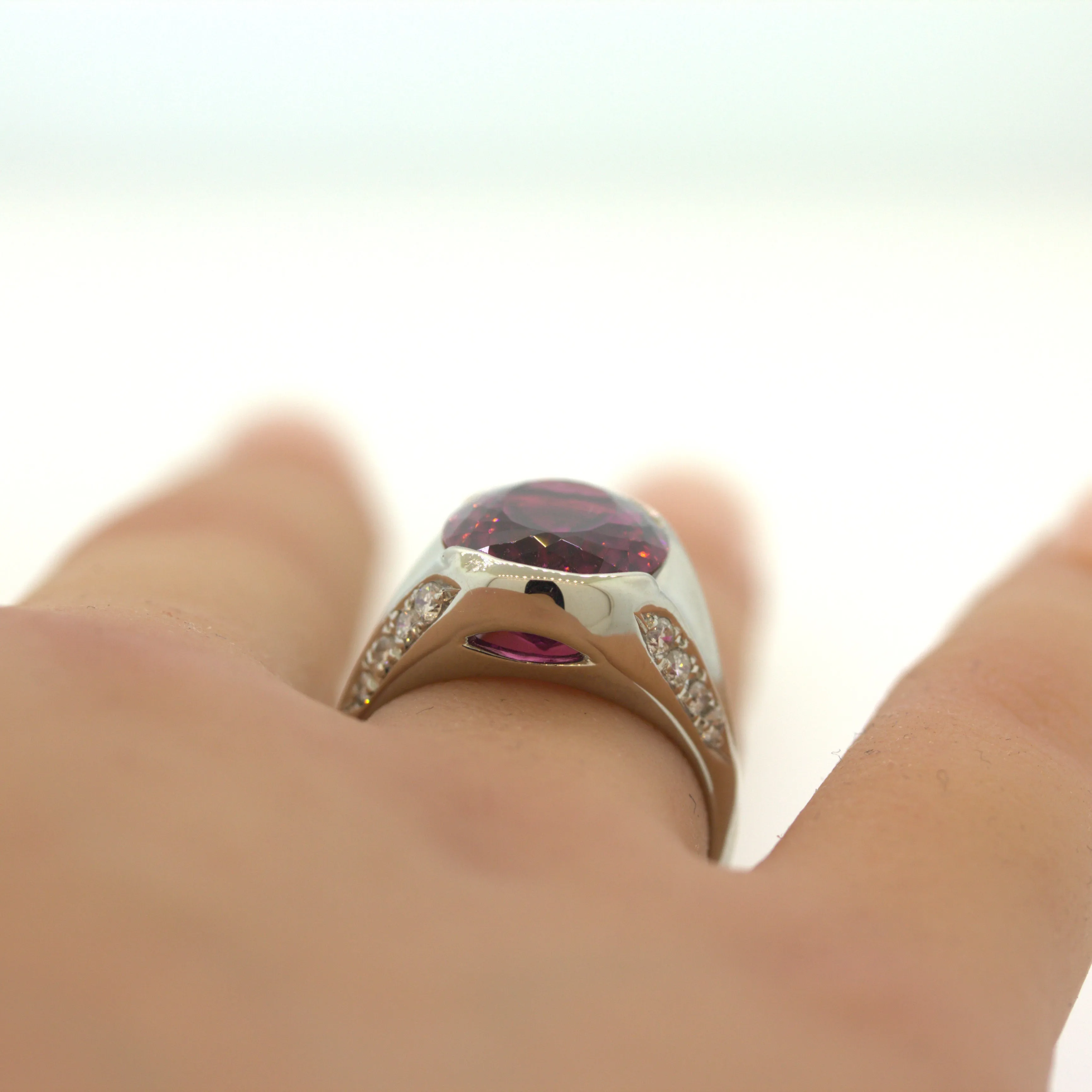 8.76 Carat Raspberry Tourmaline Diamond Platinum Ring
