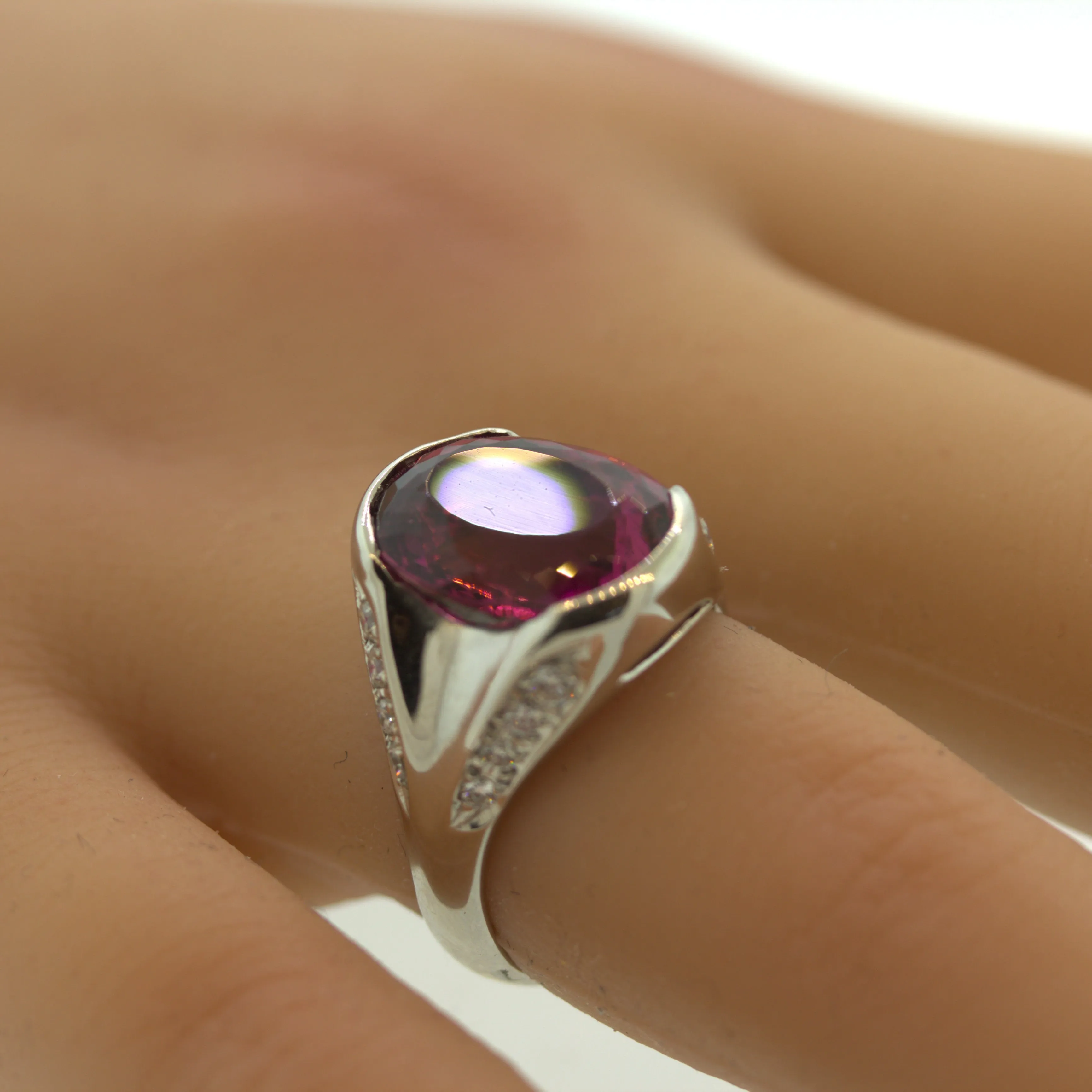 8.76 Carat Raspberry Tourmaline Diamond Platinum Ring