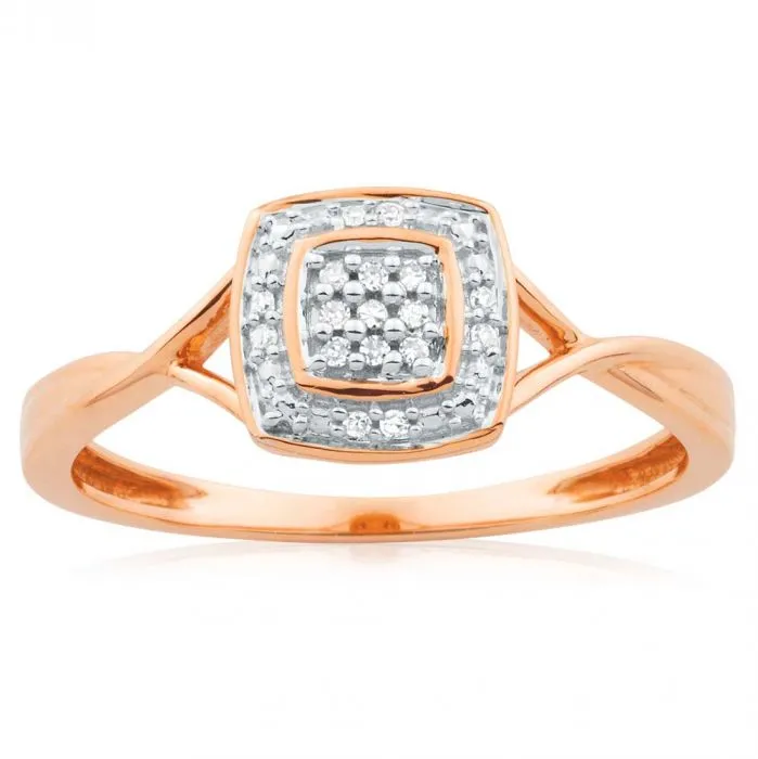 9ct Rose Gold Ring With 17 Brilliant Cut Diamonds