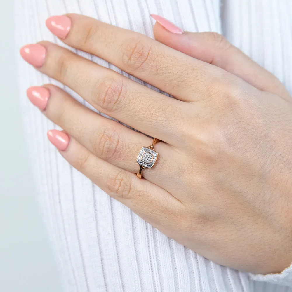 9ct Rose Gold Ring With 17 Brilliant Cut Diamonds