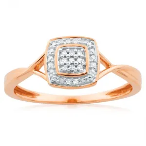 9ct Rose Gold Ring With 17 Brilliant Cut Diamonds