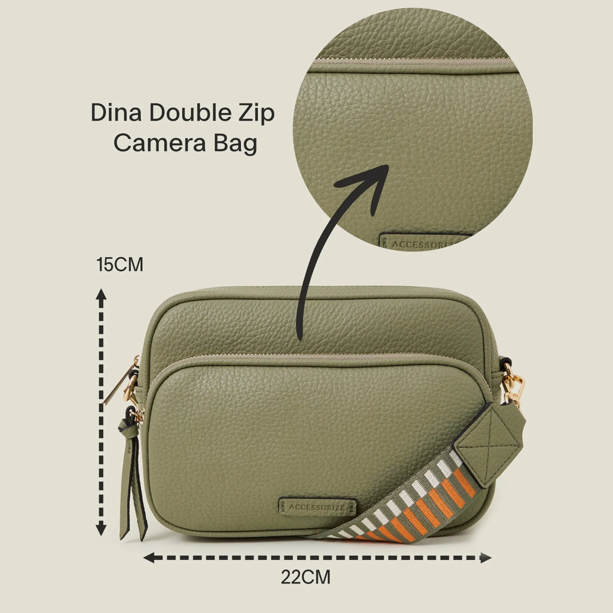 Accessorize London Women's Green Dina Double Zip Camera Bag