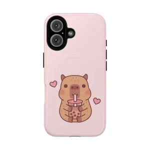 Adorable Capybara Bubble Tea Magnetic Tough Phone Case