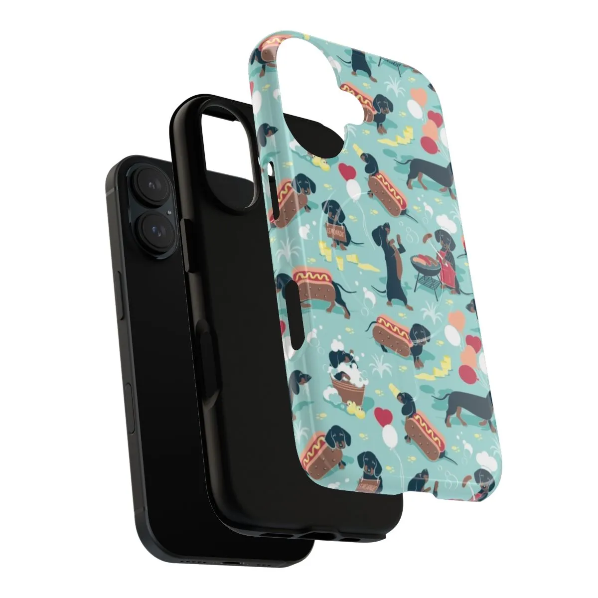 Adorable Dachshund Phone Case with Aqua Green Background