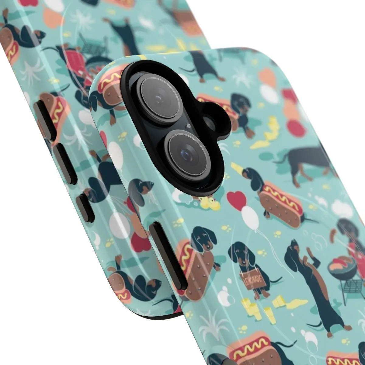 Adorable Dachshund Phone Case with Aqua Green Background