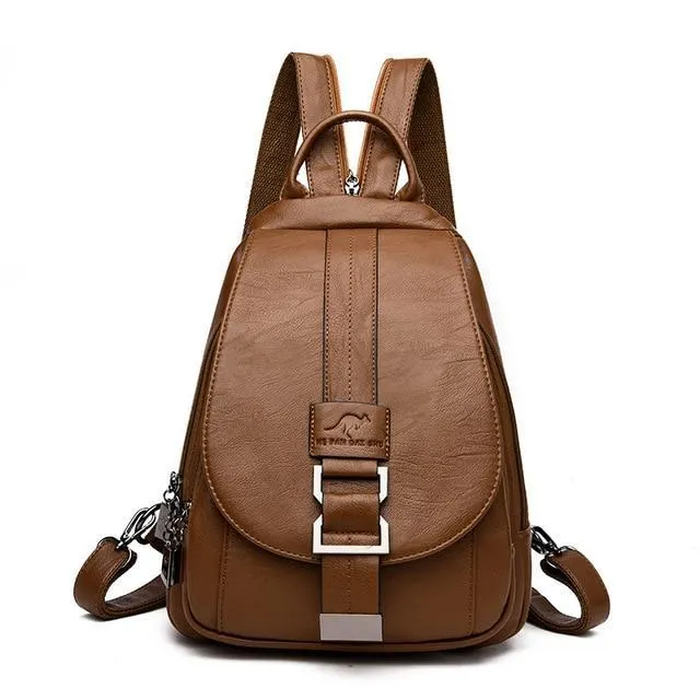 Anti Theft Leather Backpack