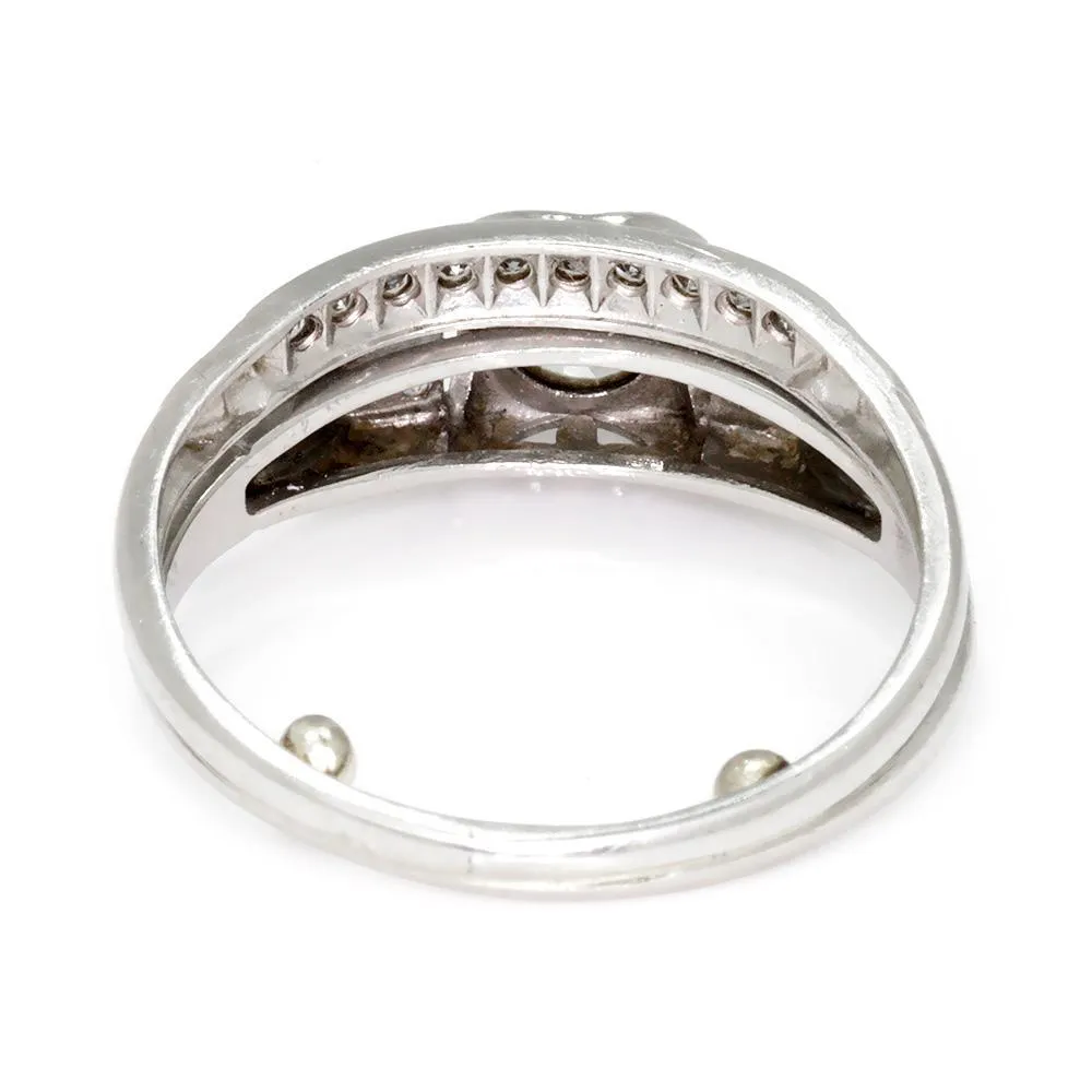 Art Deco Round Diamond Engagement Ring Set Platinum
