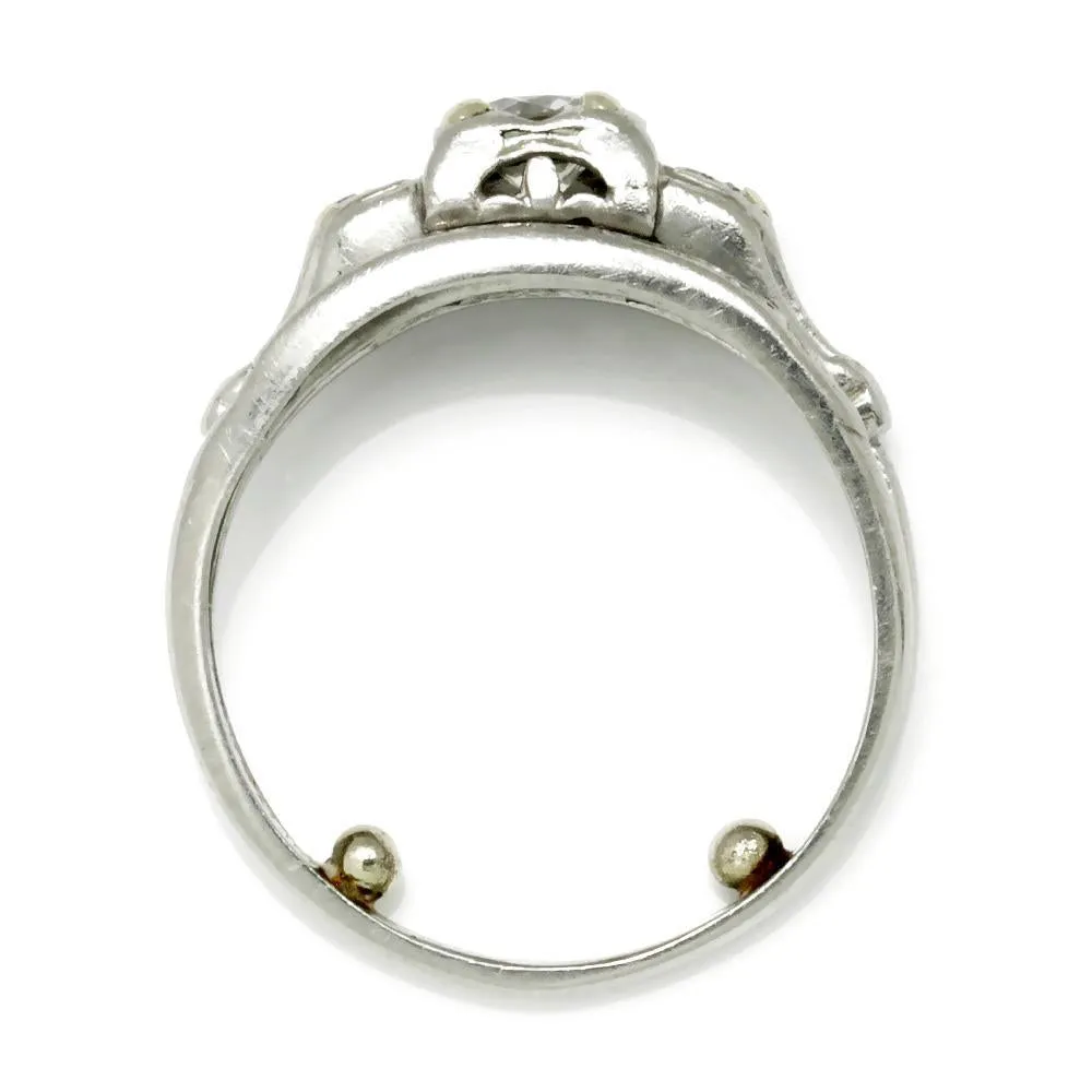 Art Deco Round Diamond Engagement Ring Set Platinum