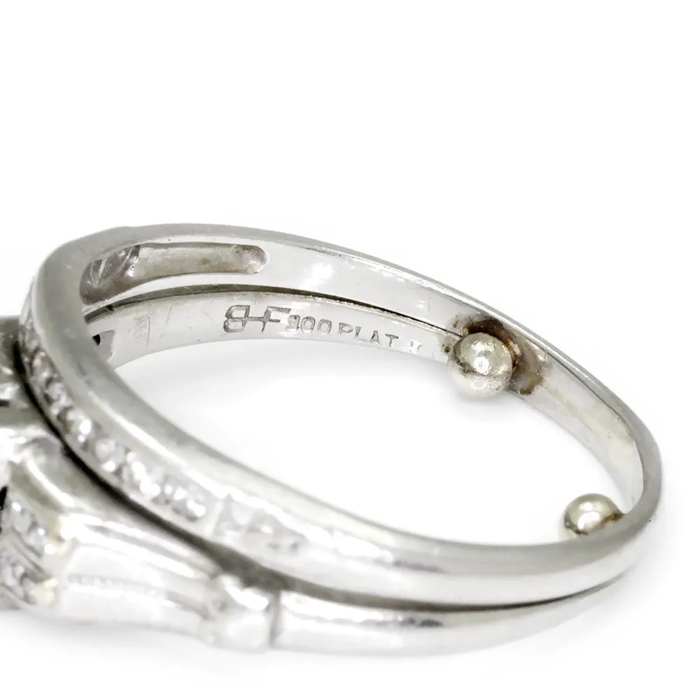 Art Deco Round Diamond Engagement Ring Set Platinum