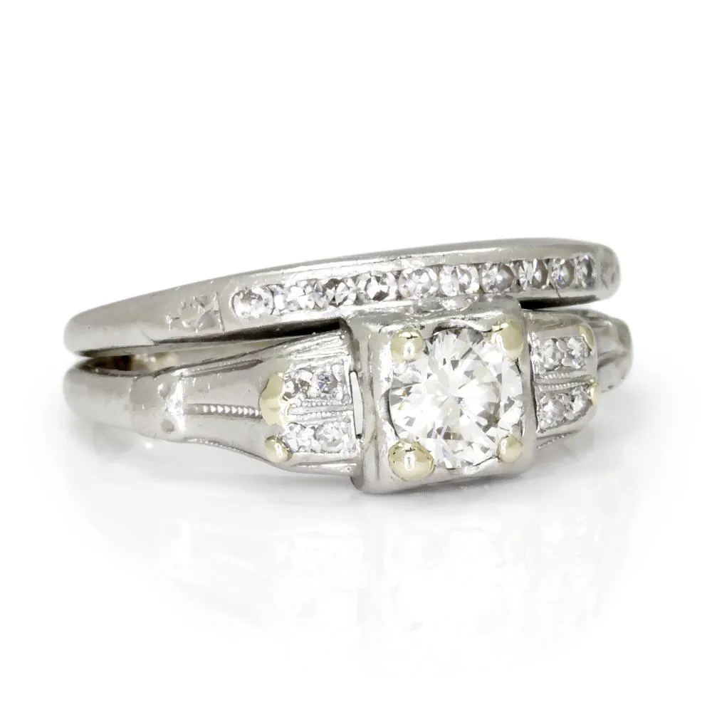 Art Deco Round Diamond Engagement Ring Set Platinum