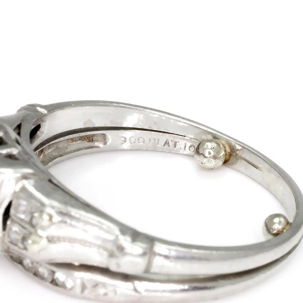 Art Deco Round Diamond Engagement Ring Set Platinum
