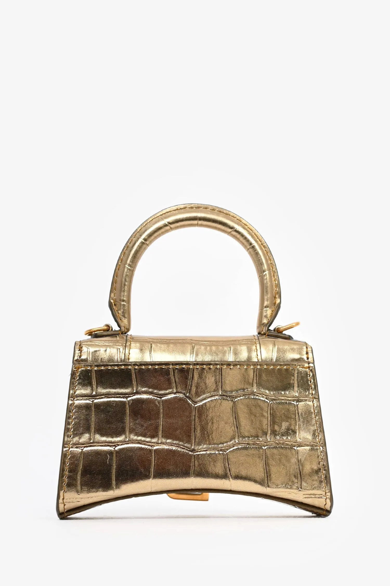 Balenciaga Gold Croc Embossed Leather Hourglass Nano Chain Bag