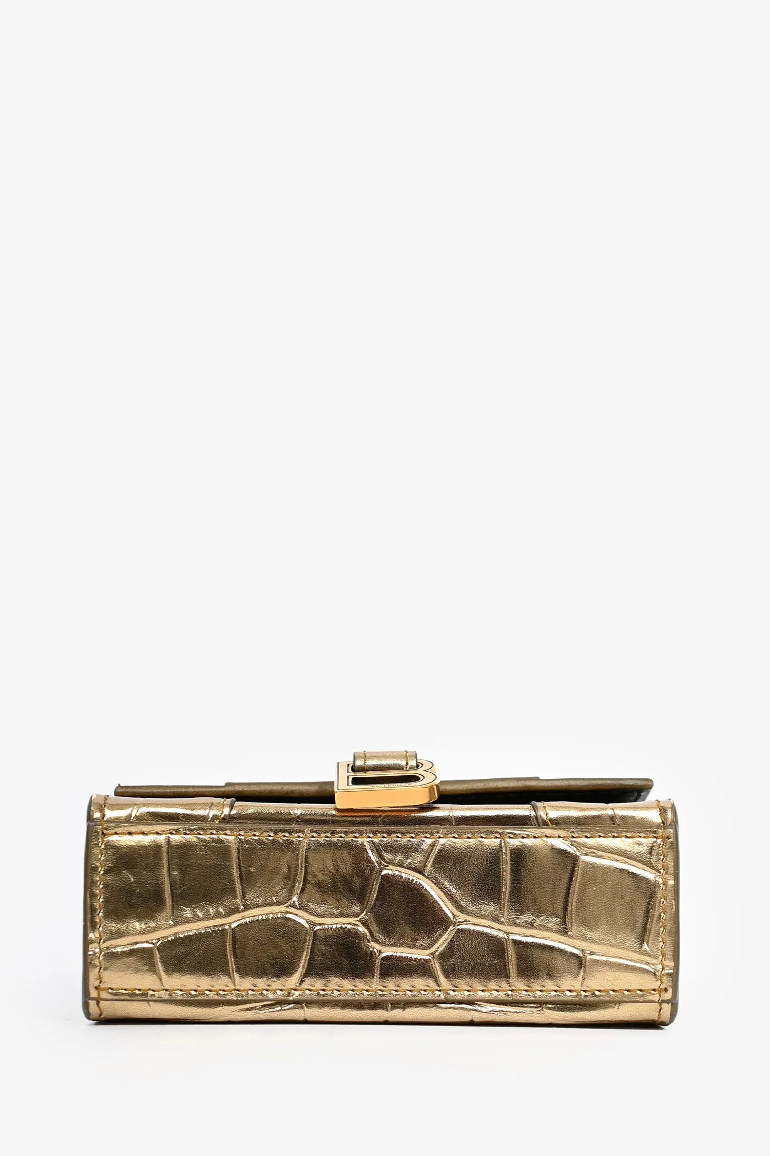 Balenciaga Gold Croc Embossed Leather Hourglass Nano Chain Bag