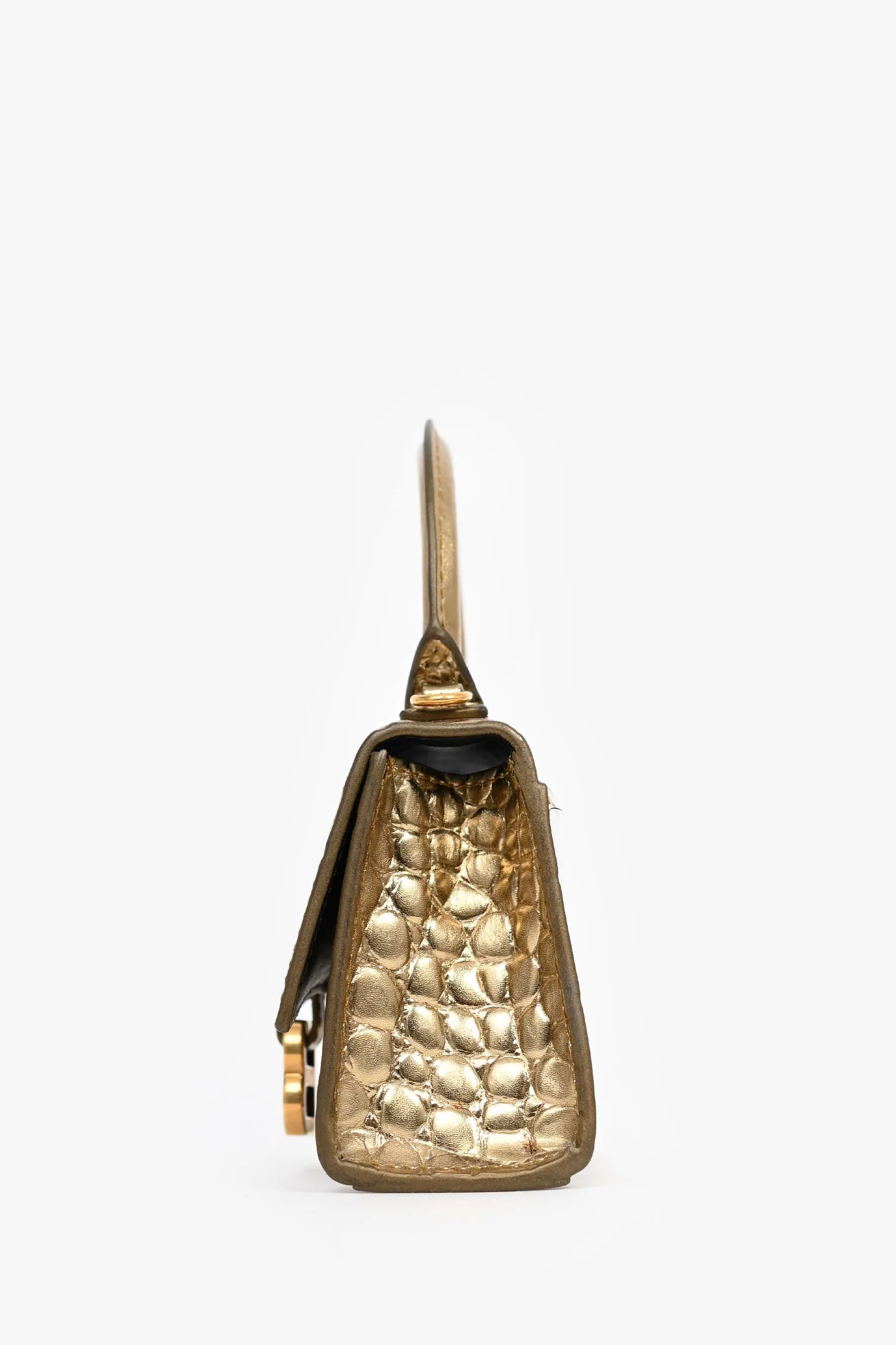 Balenciaga Gold Croc Embossed Leather Hourglass Nano Chain Bag