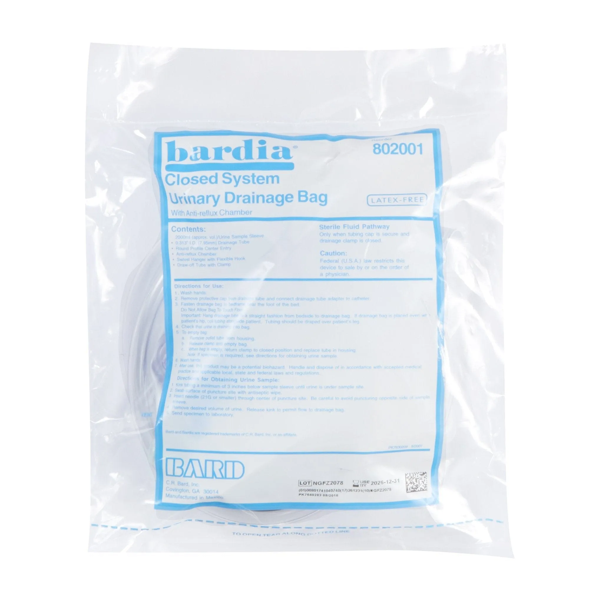 Bard Medical Bardia Urinary Drain Bag with Flexible Hook