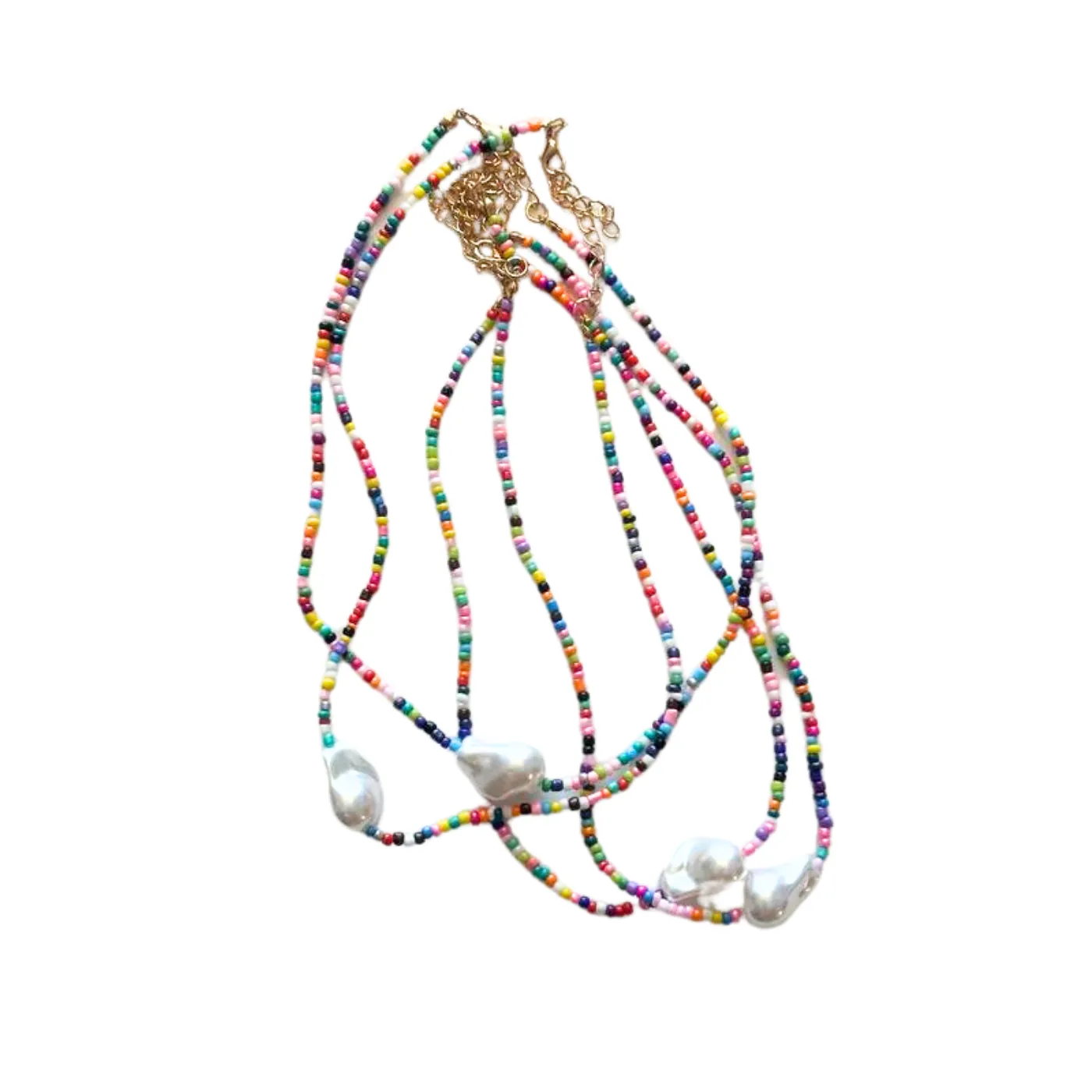 BEADS & PEARL CHARM NECKLACE