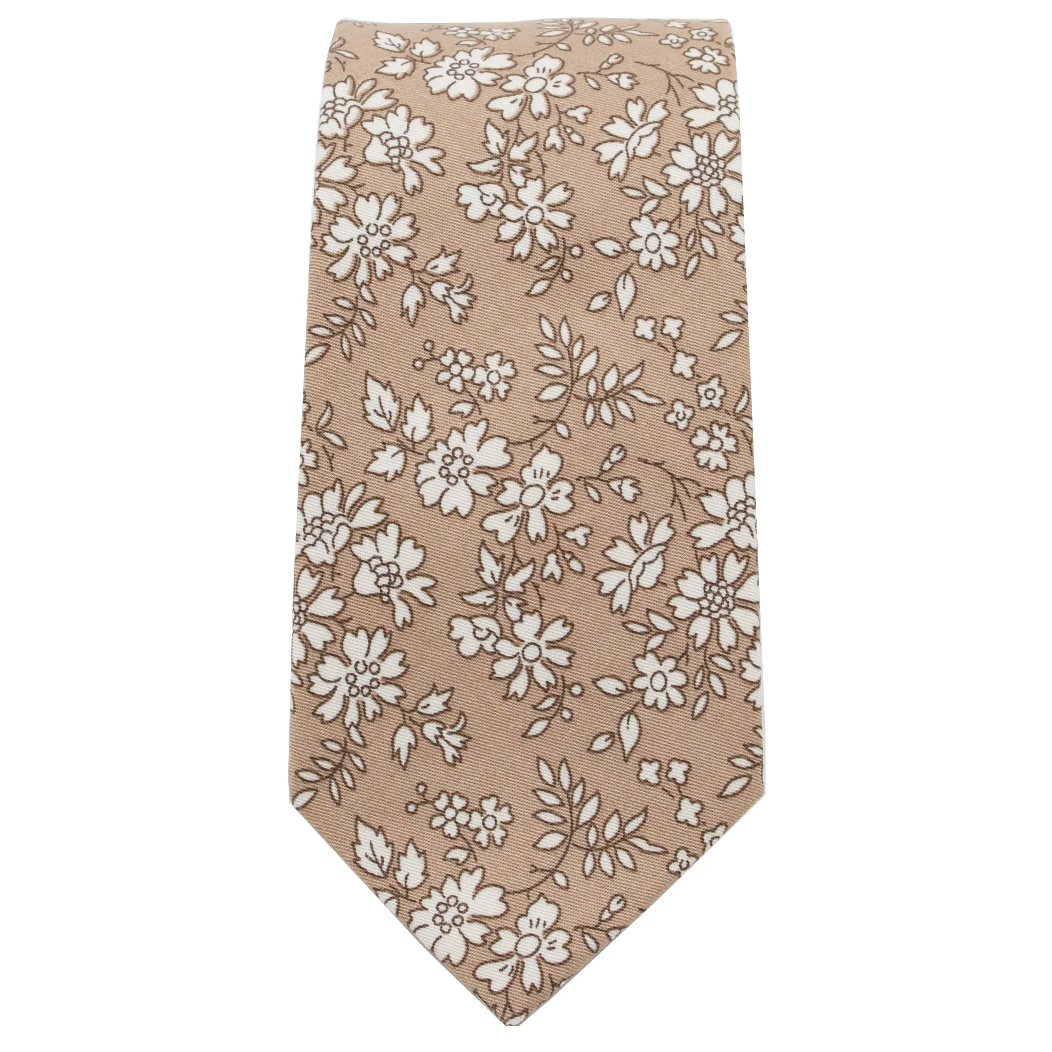Beige & White Floral Tie